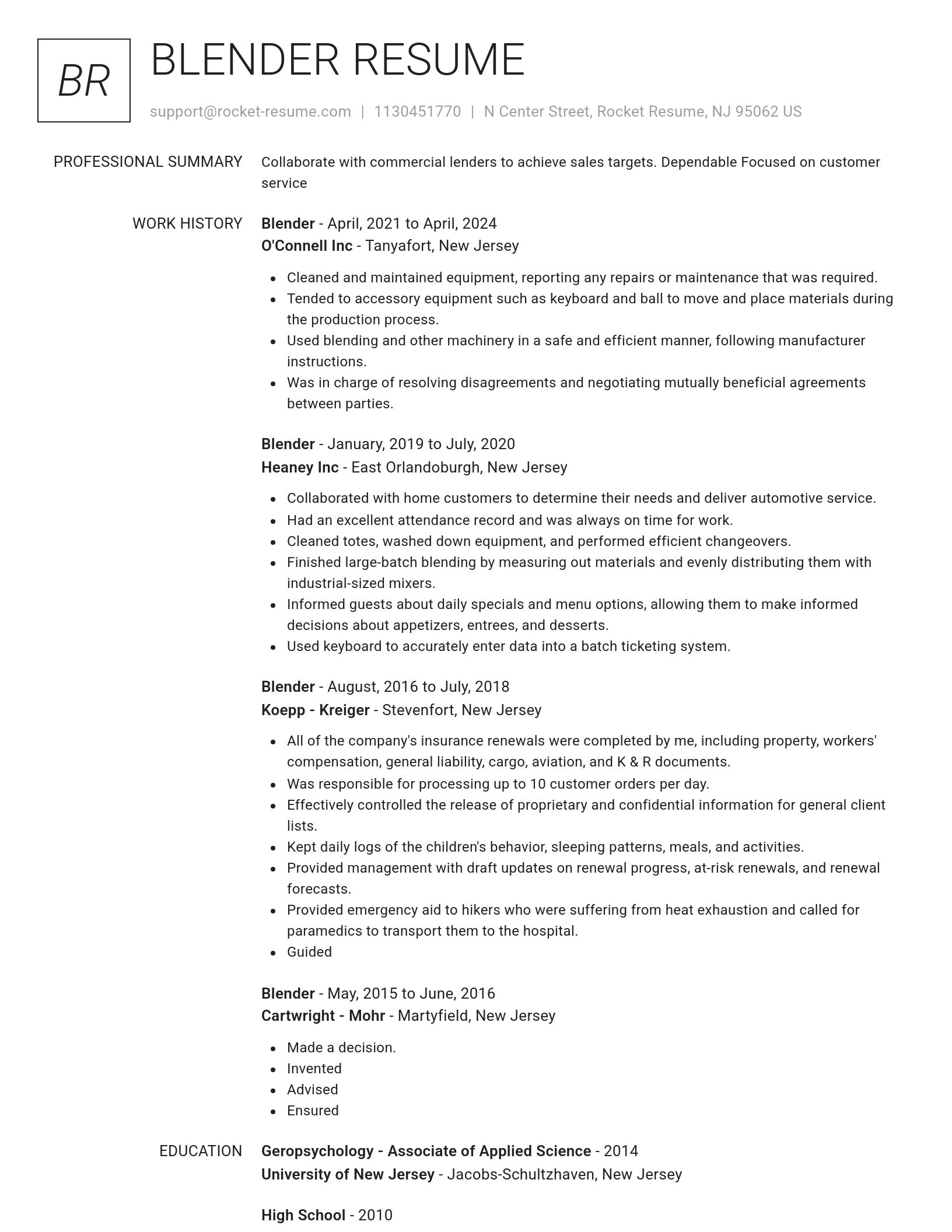Renowned resume template