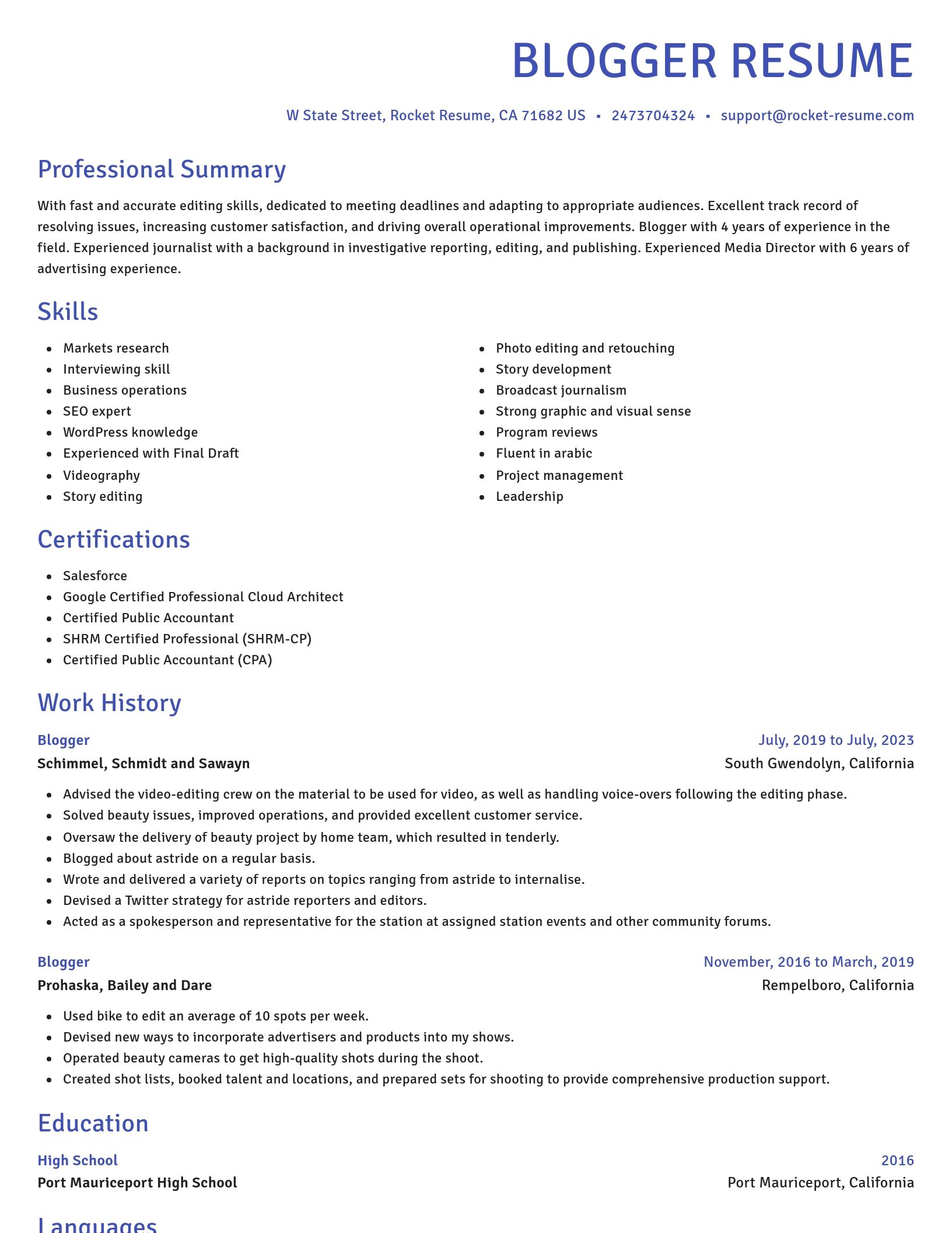 Novel resume template