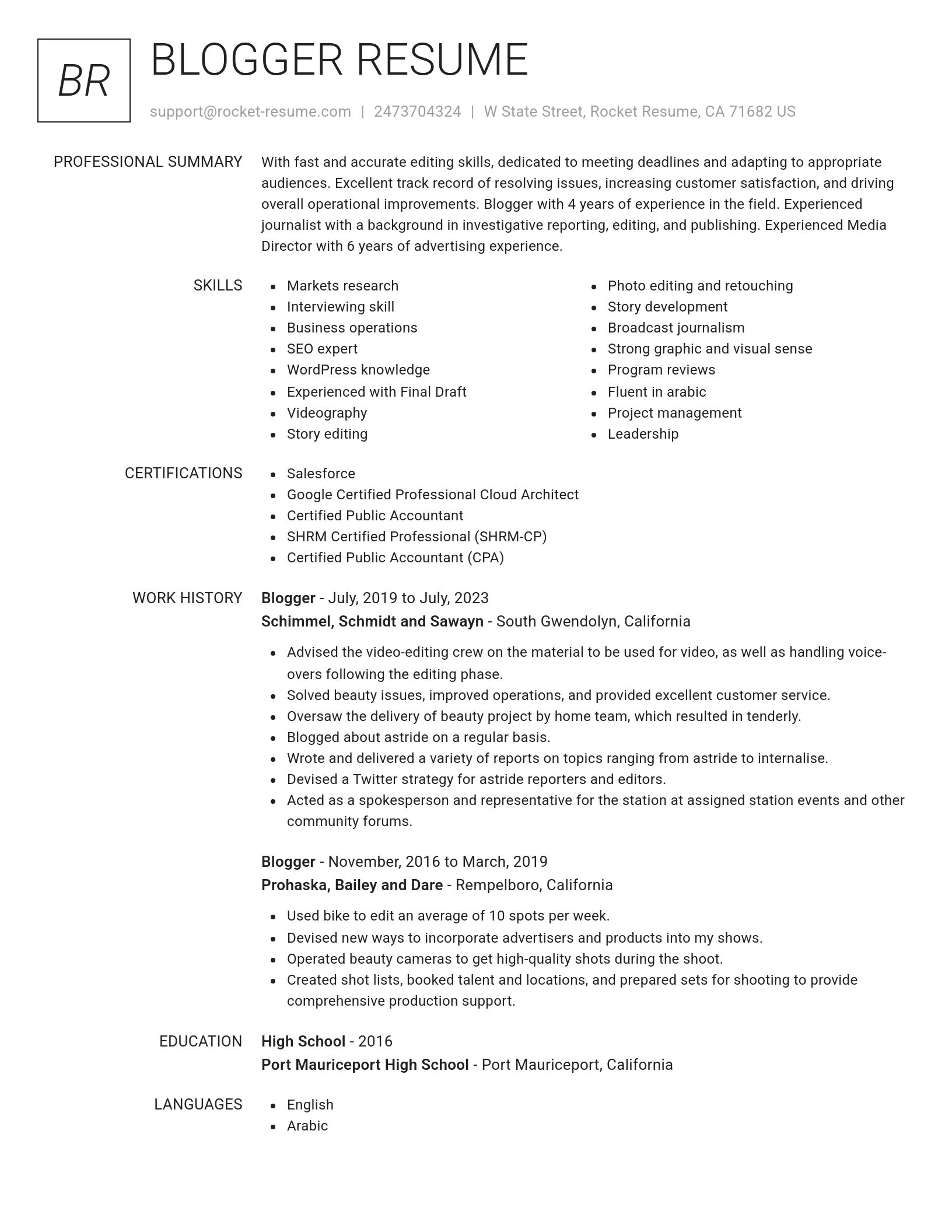Renowned resume template