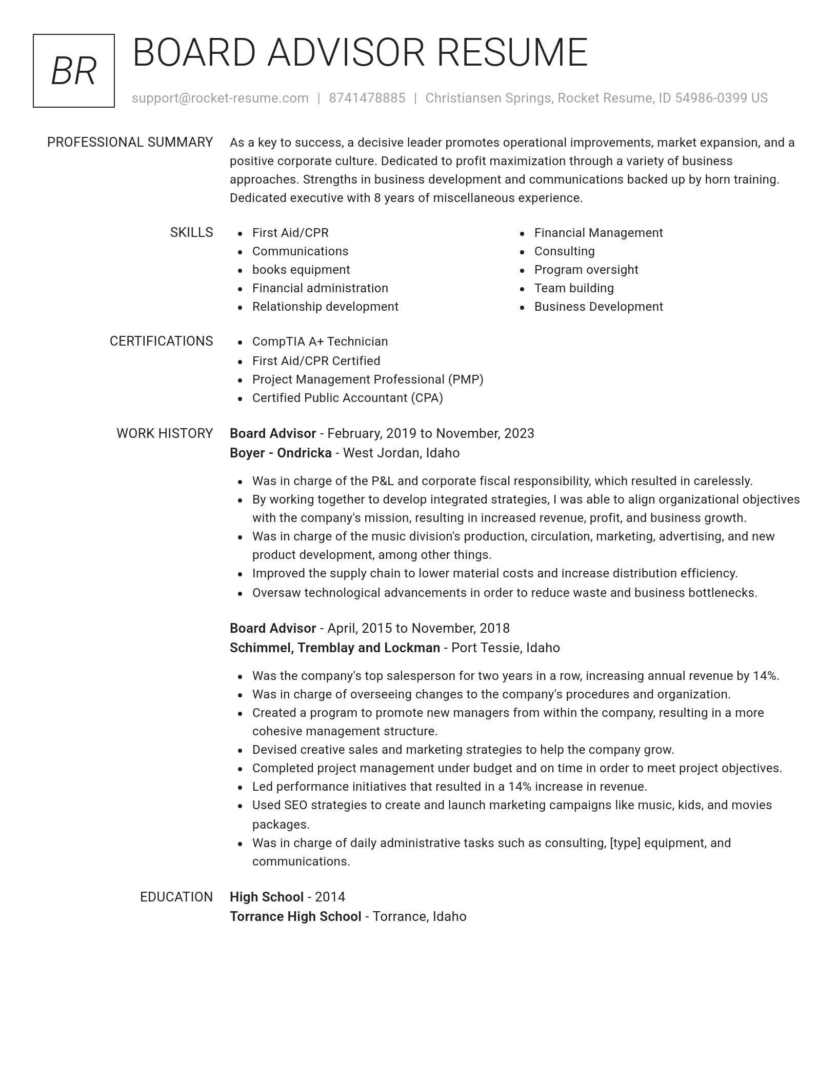 Renowned resume template