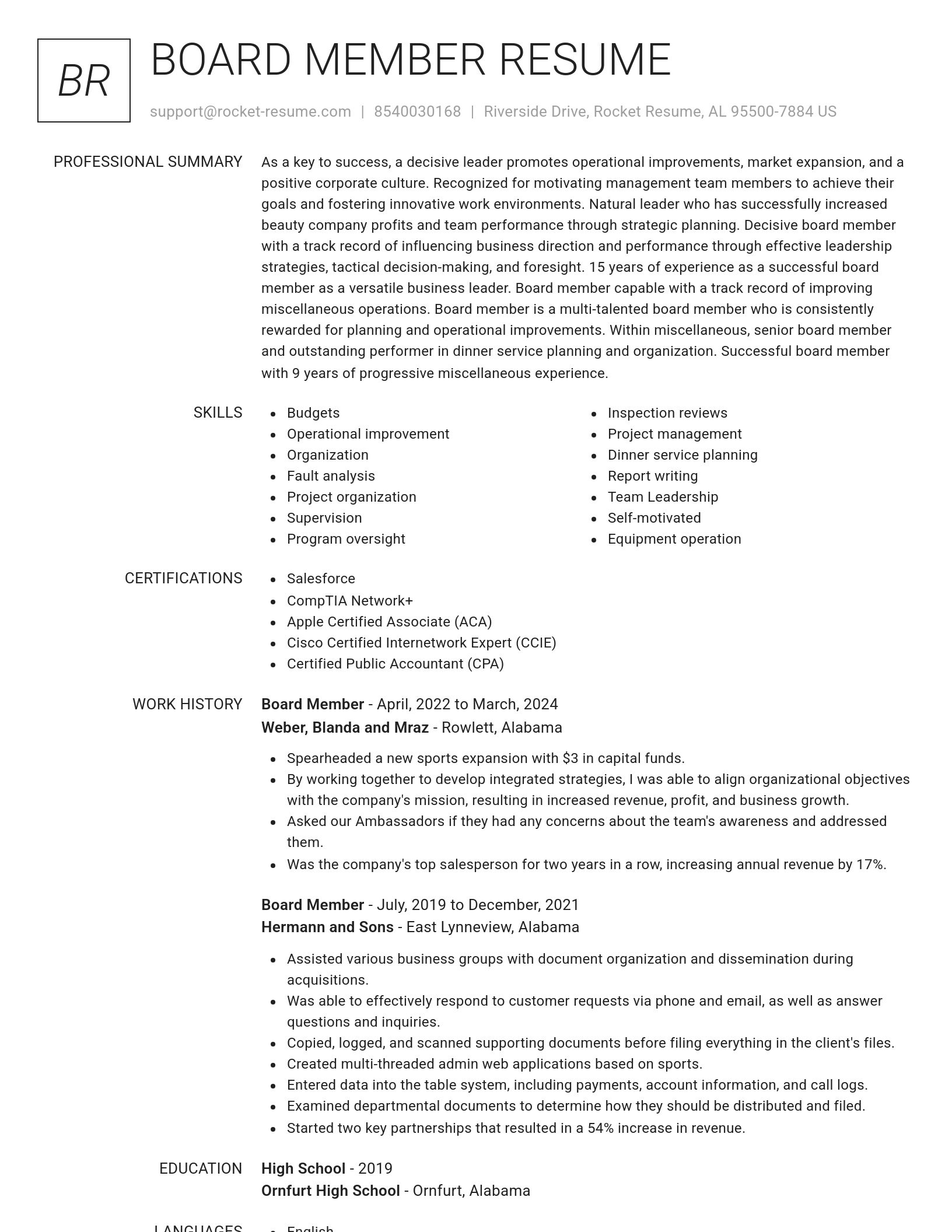 Renowned resume template