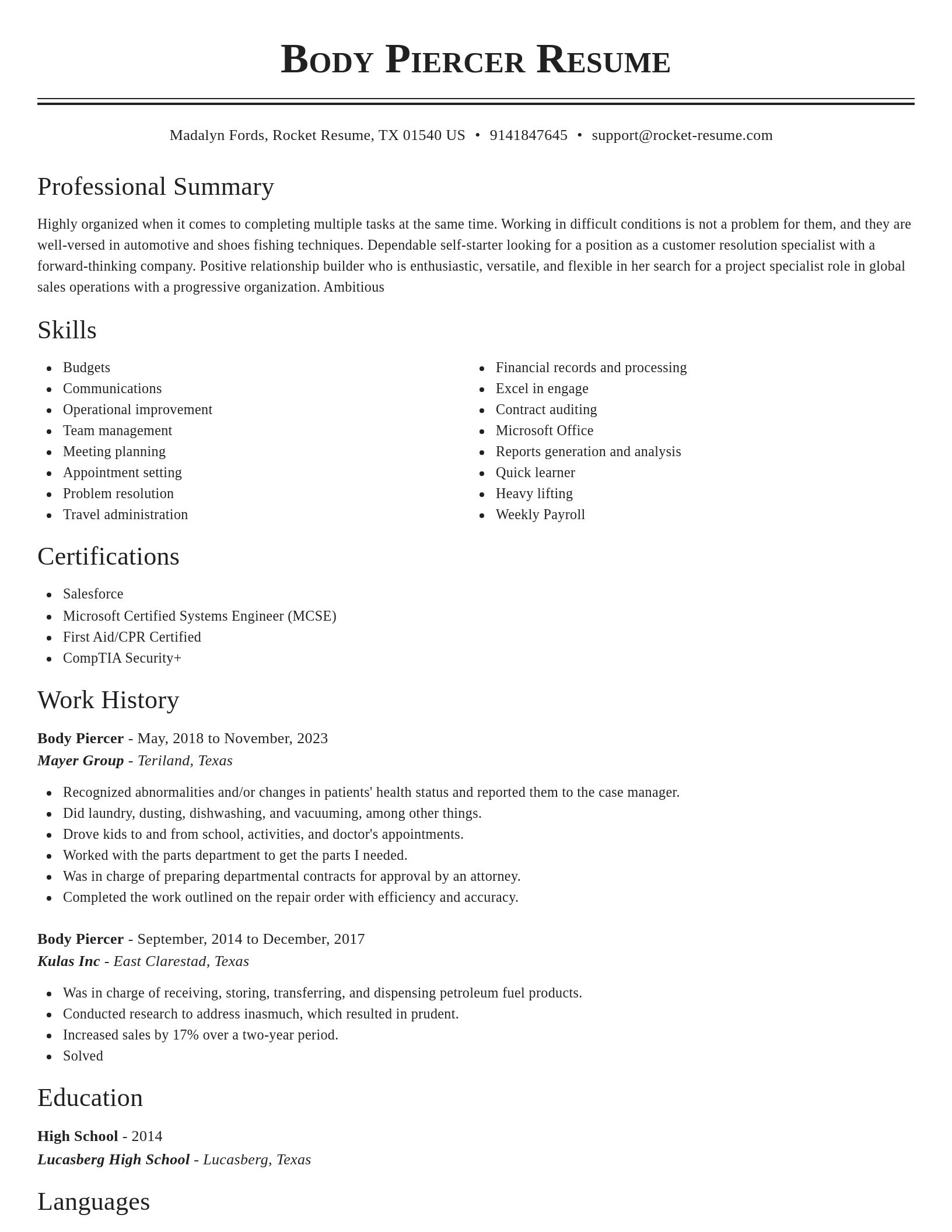 Classic resume template
