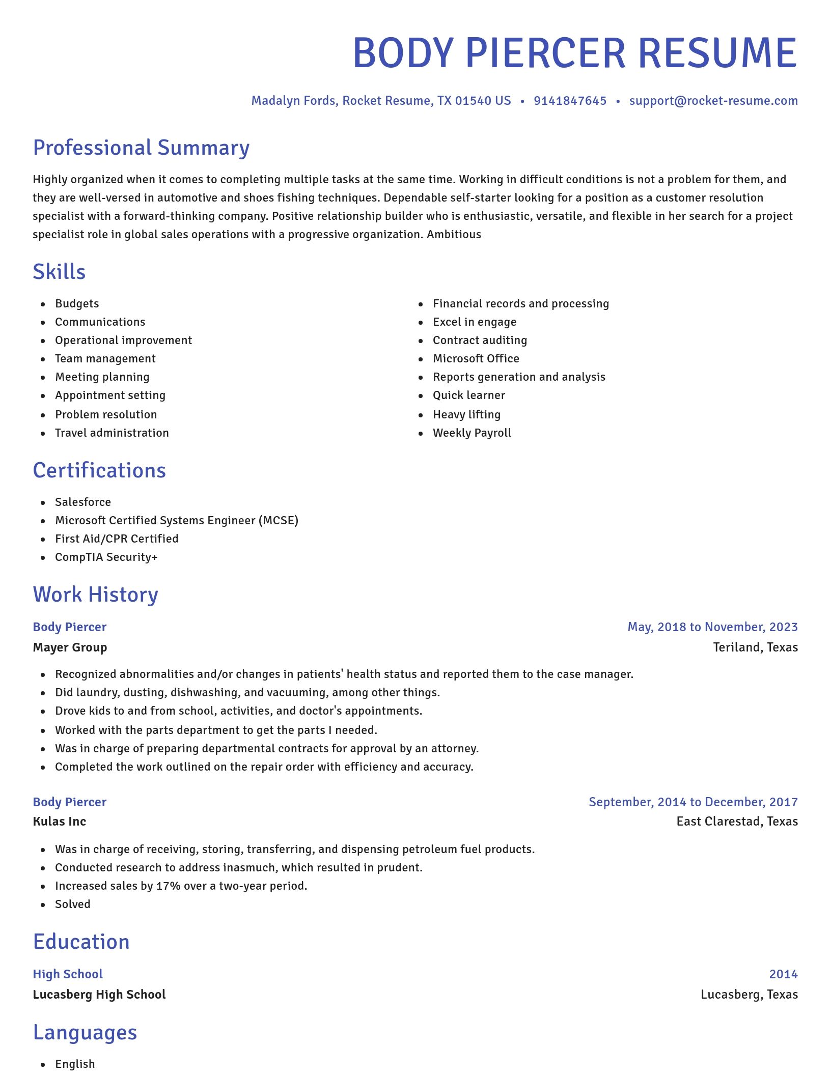 Novel resume template