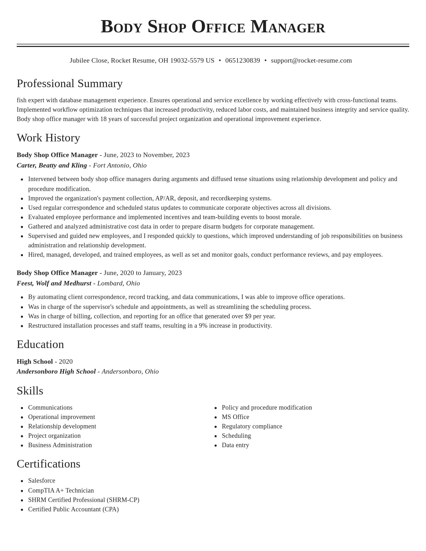 Classic resume template