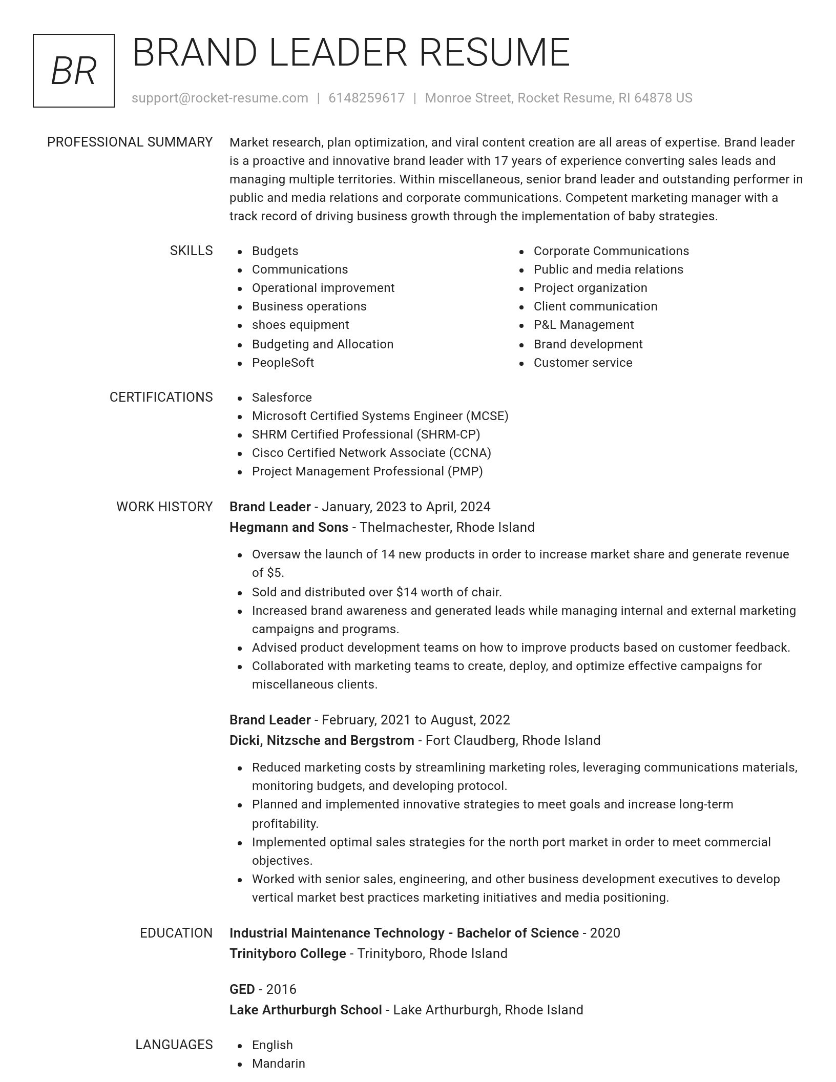 Renowned resume template