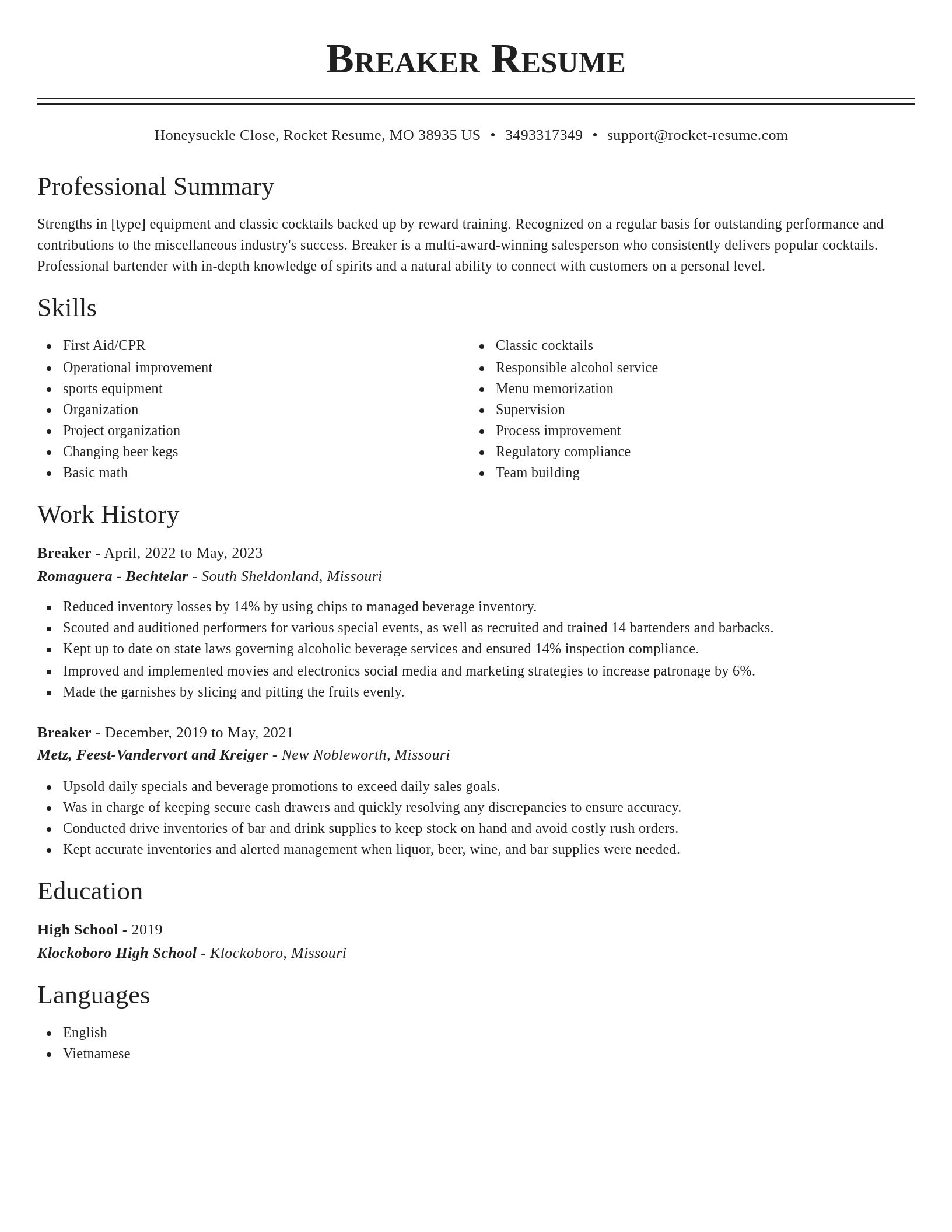 Classic resume template