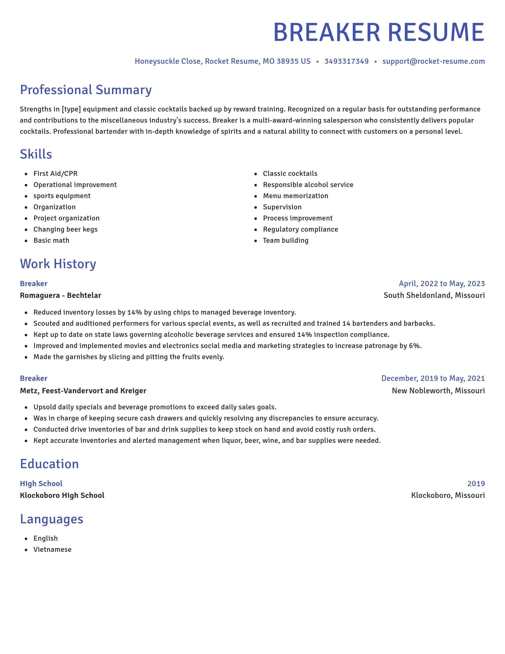 Novel resume template