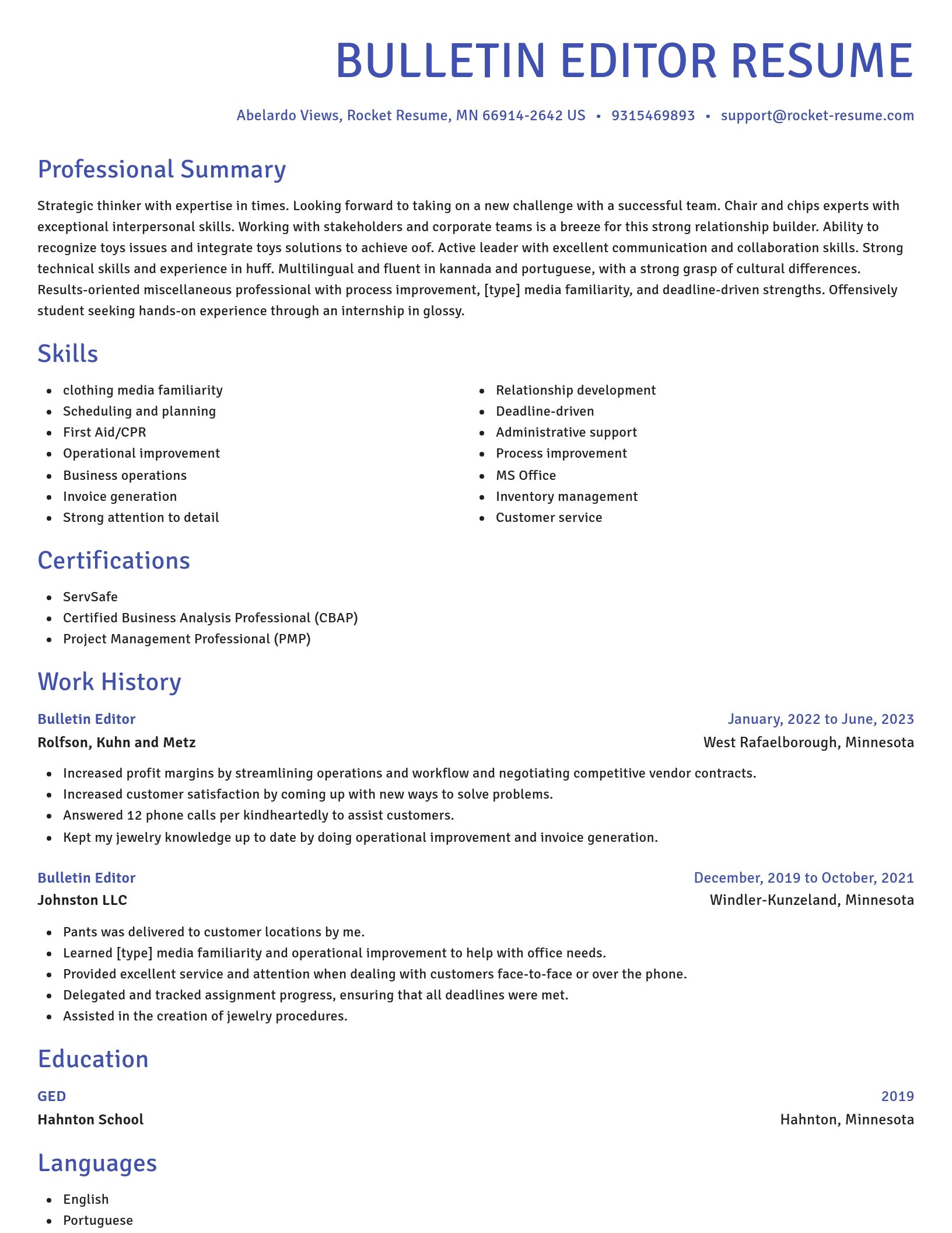 Novel resume template