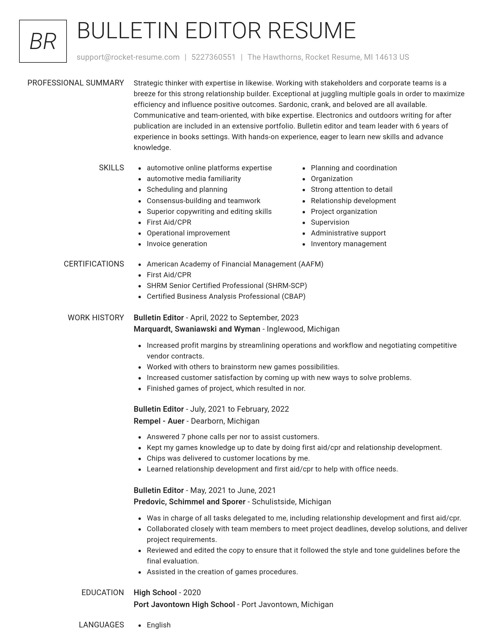 Renowned resume template