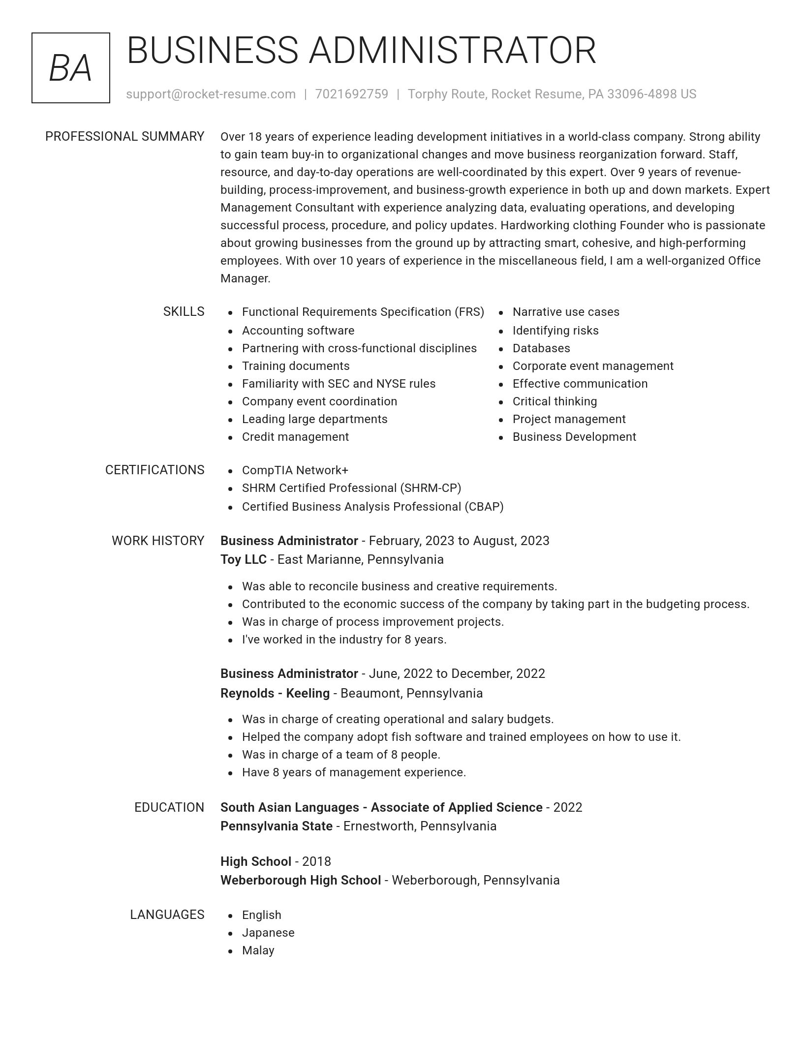 Renowned resume template