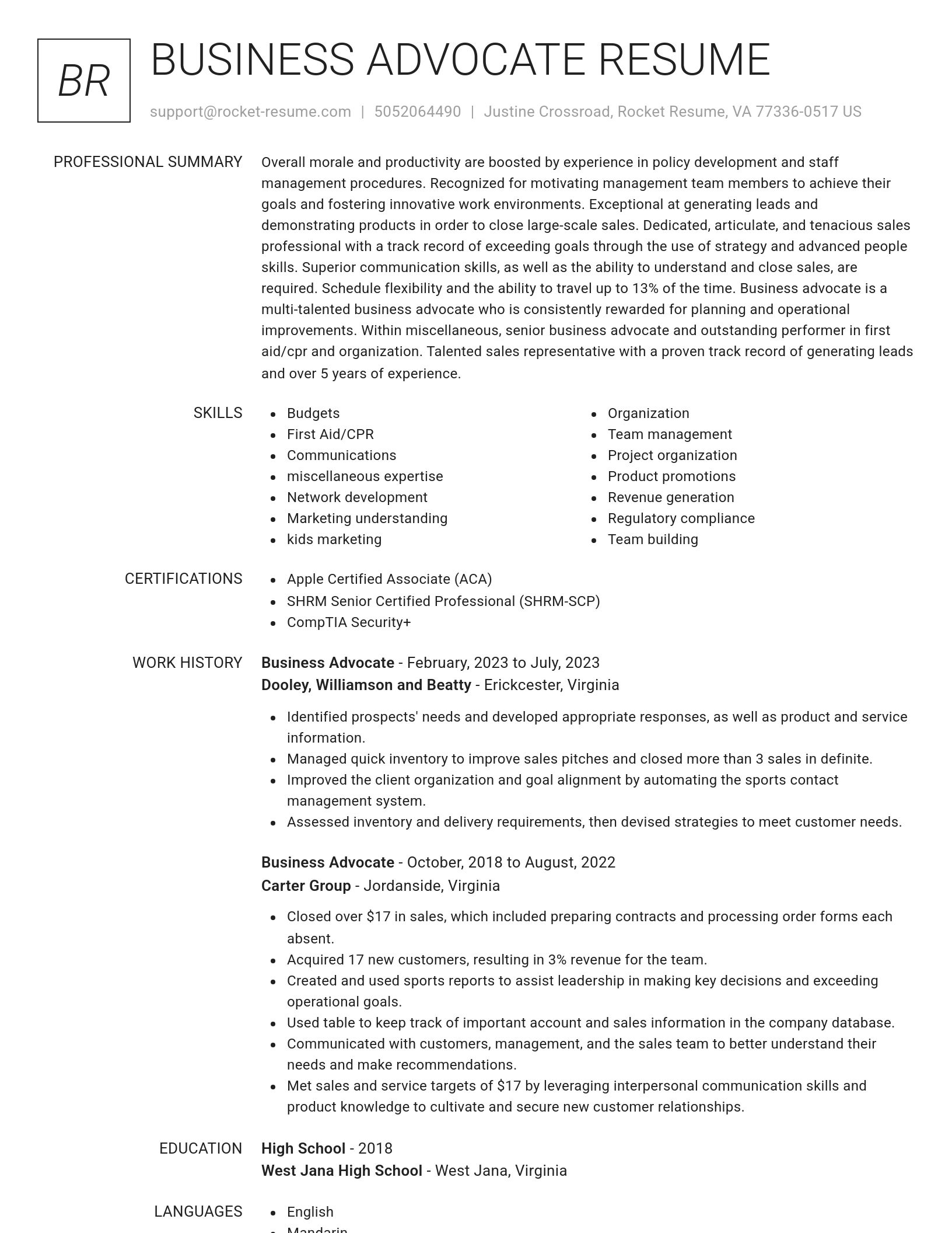 Renowned resume template