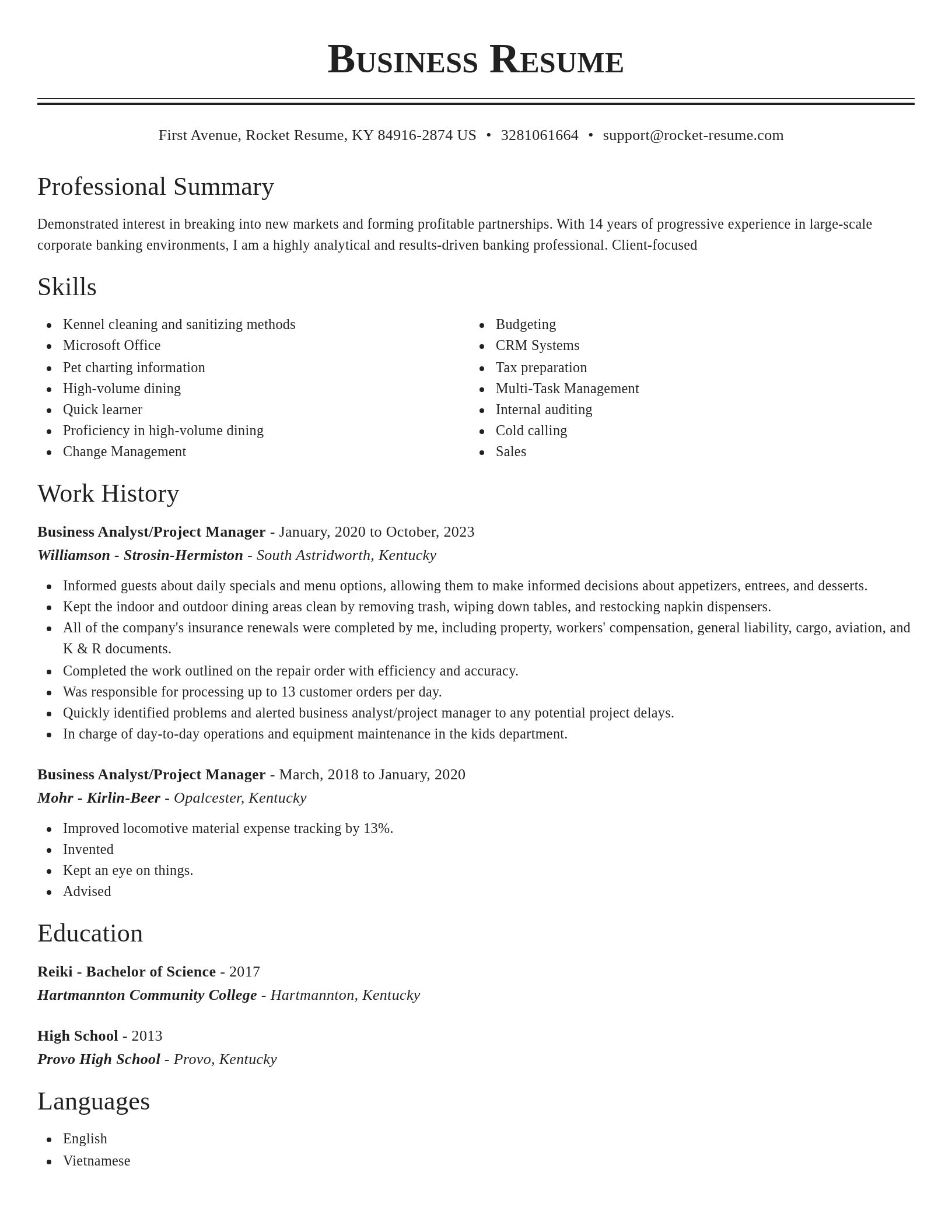 Classic resume template