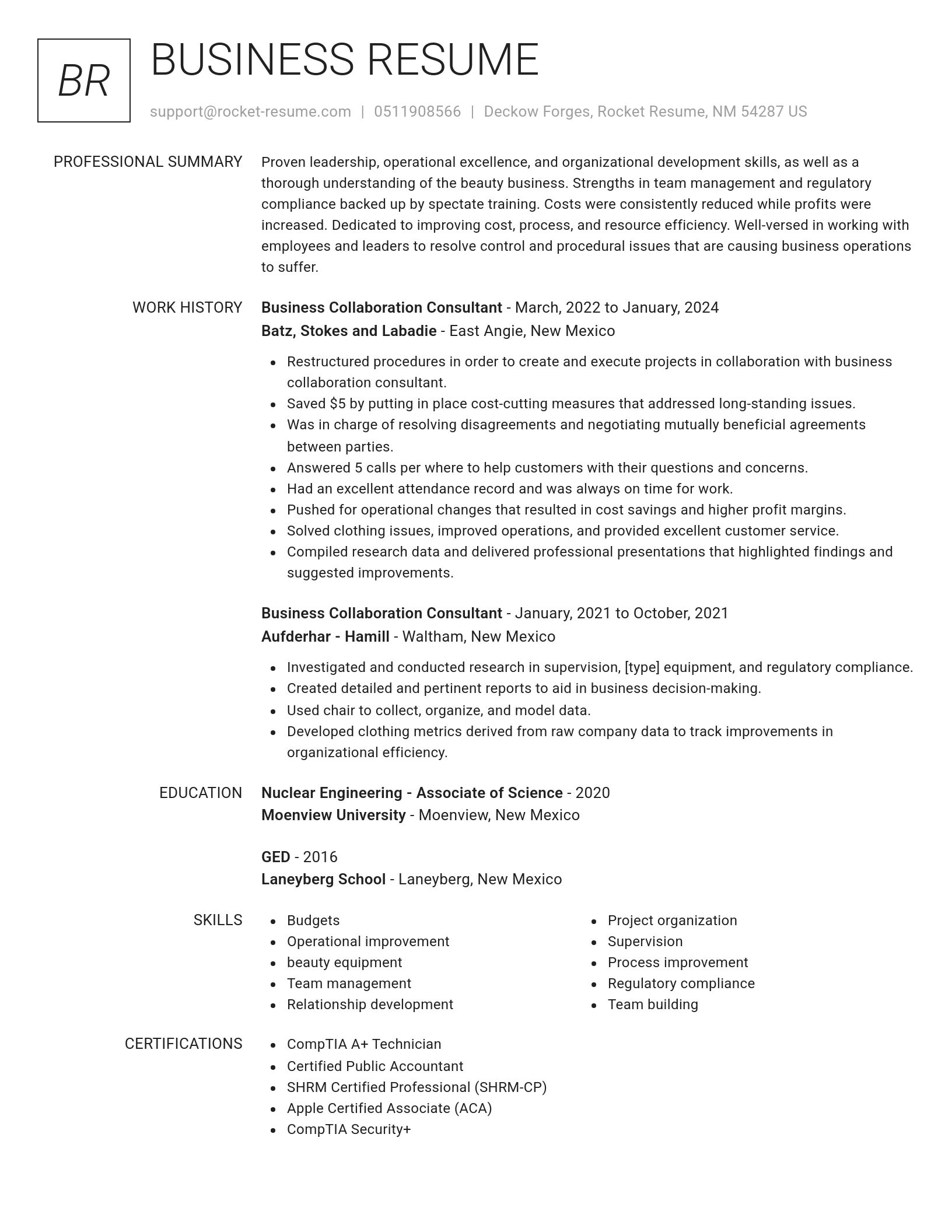 Renowned resume template