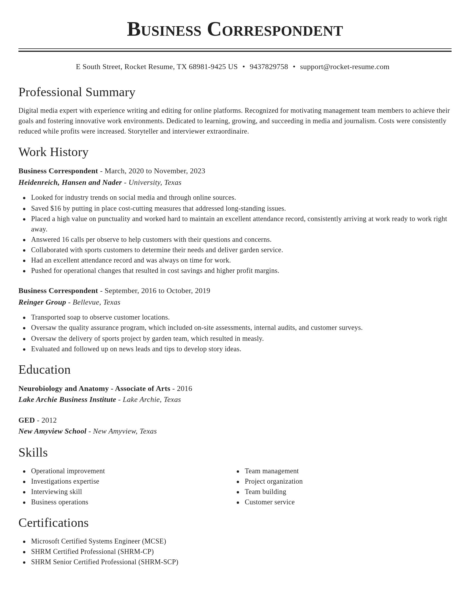 Classic resume template