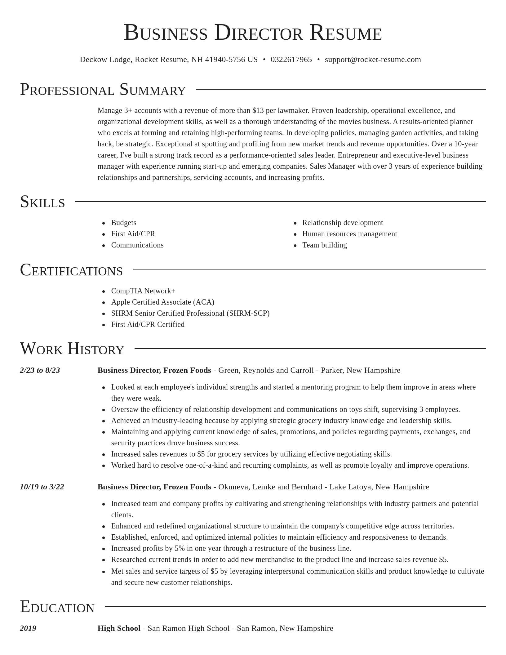Director resume template
