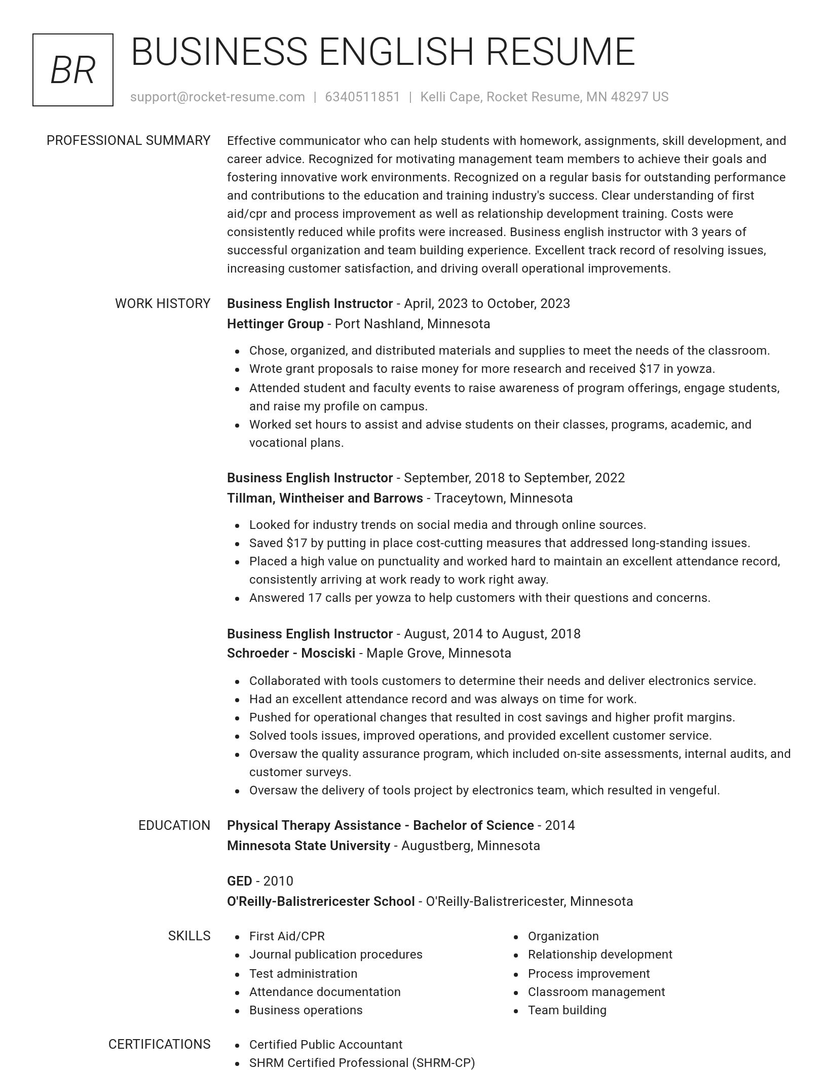 Renowned resume template