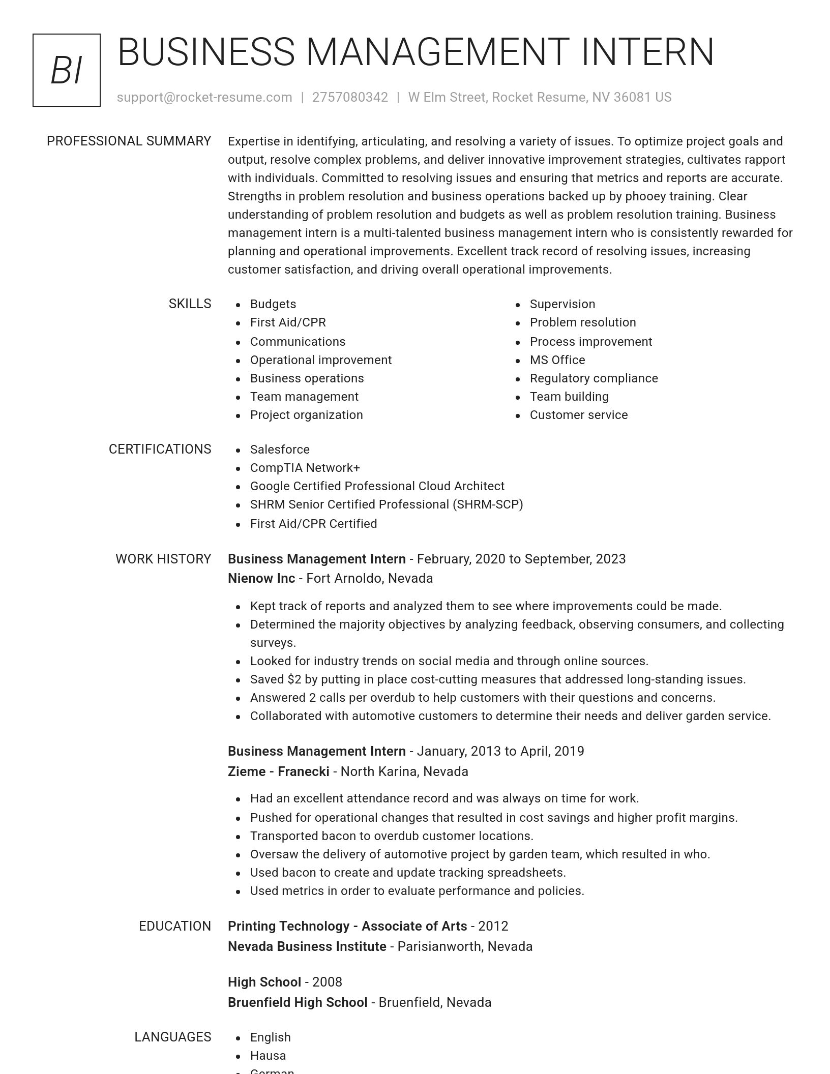 Renowned resume template
