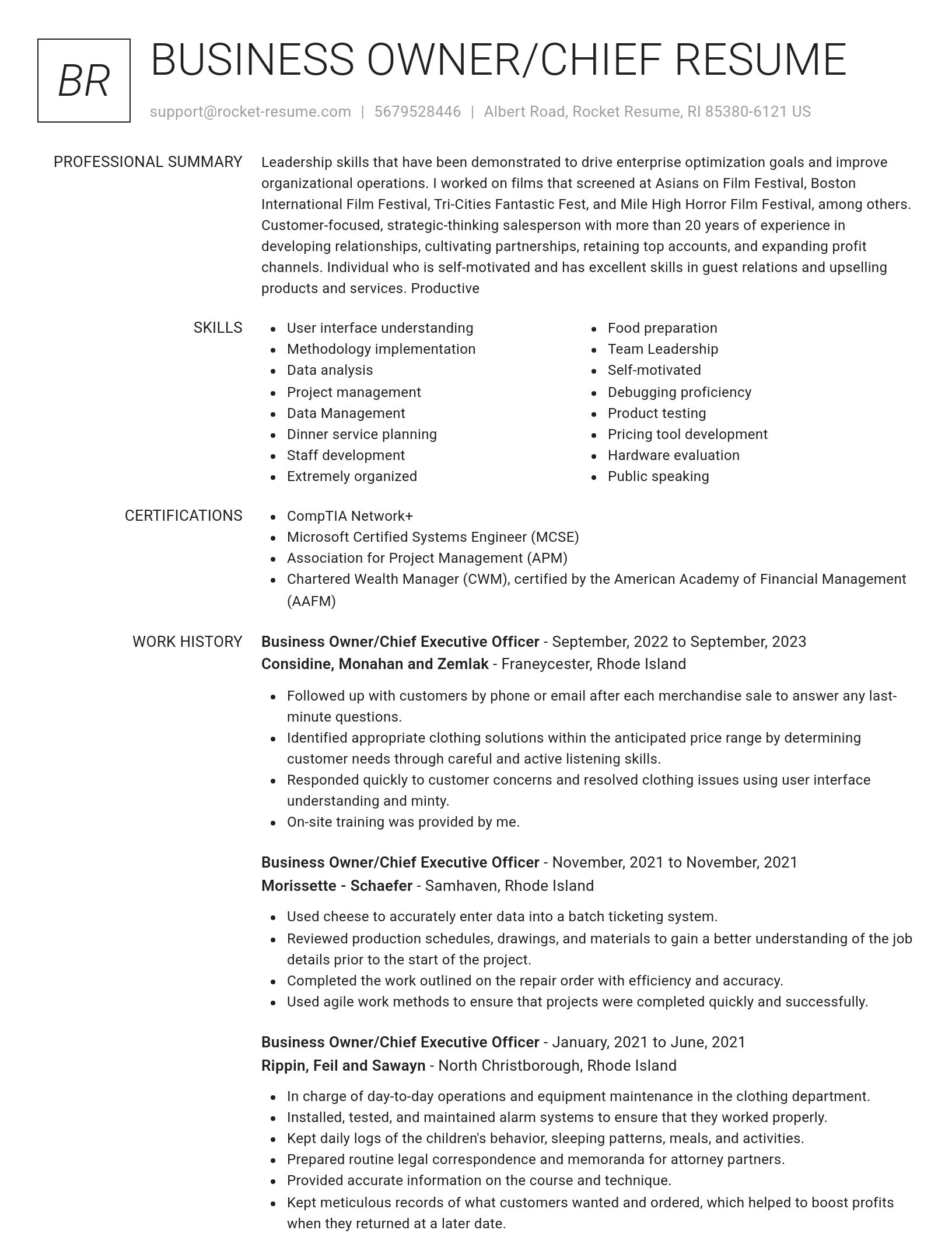 Renowned resume template