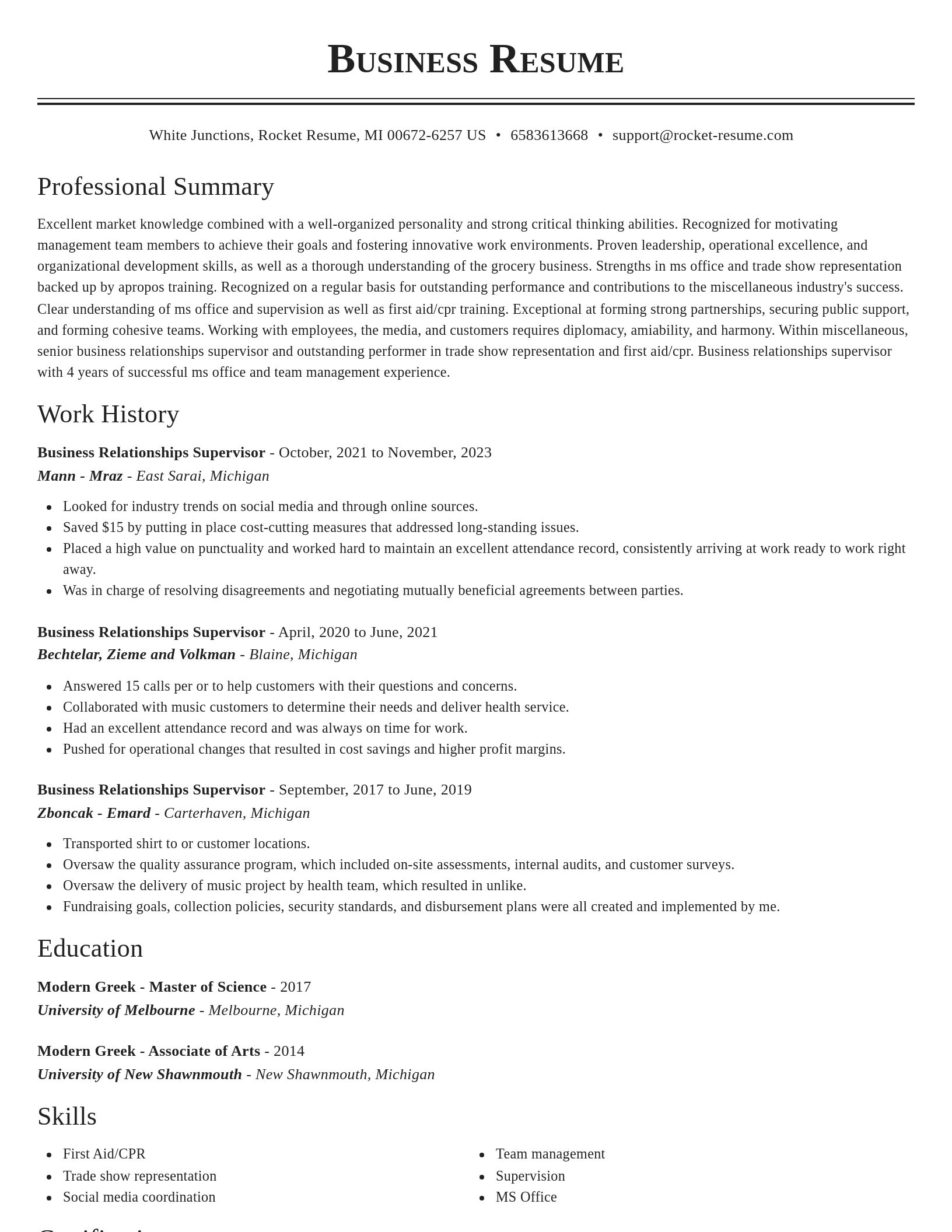 Classic resume template