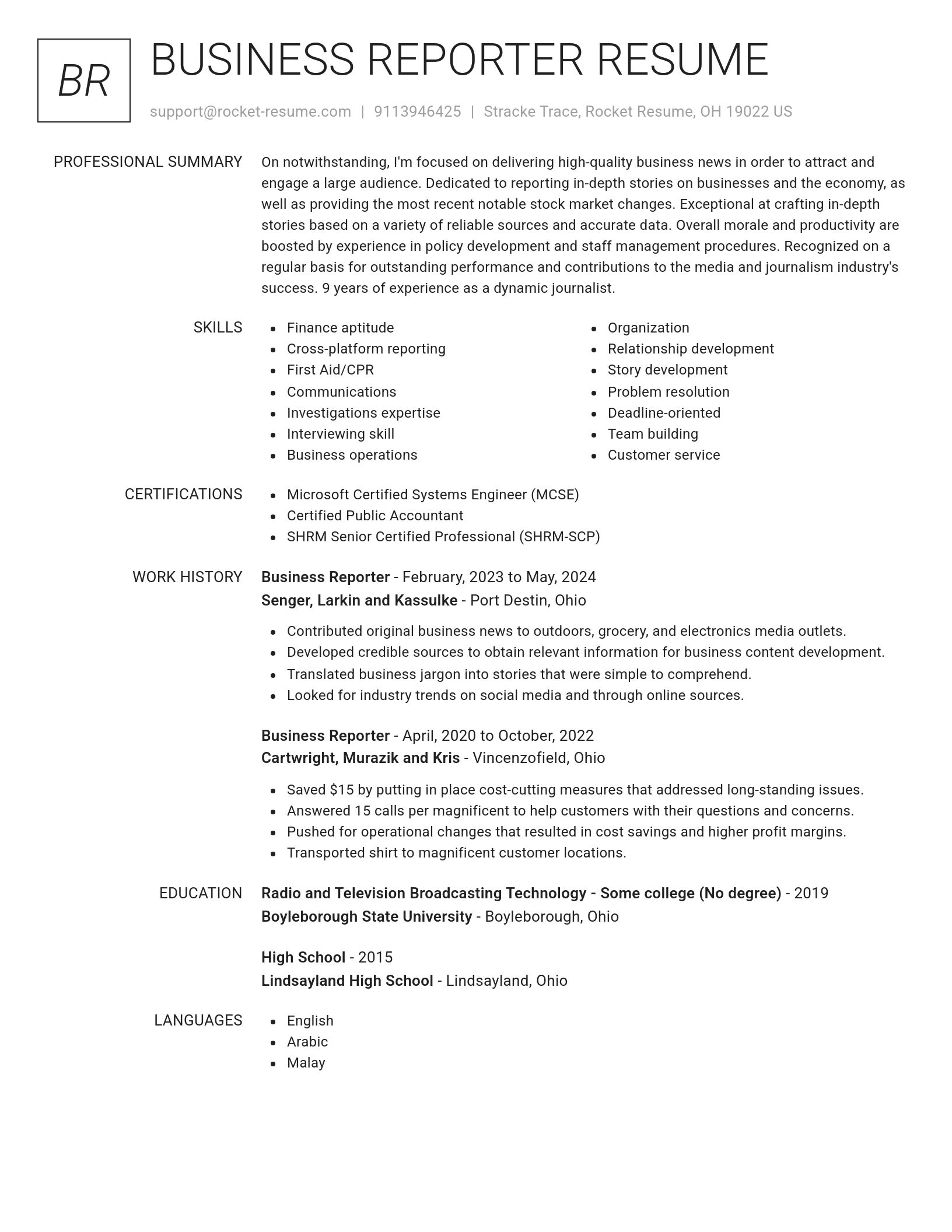Renowned resume template