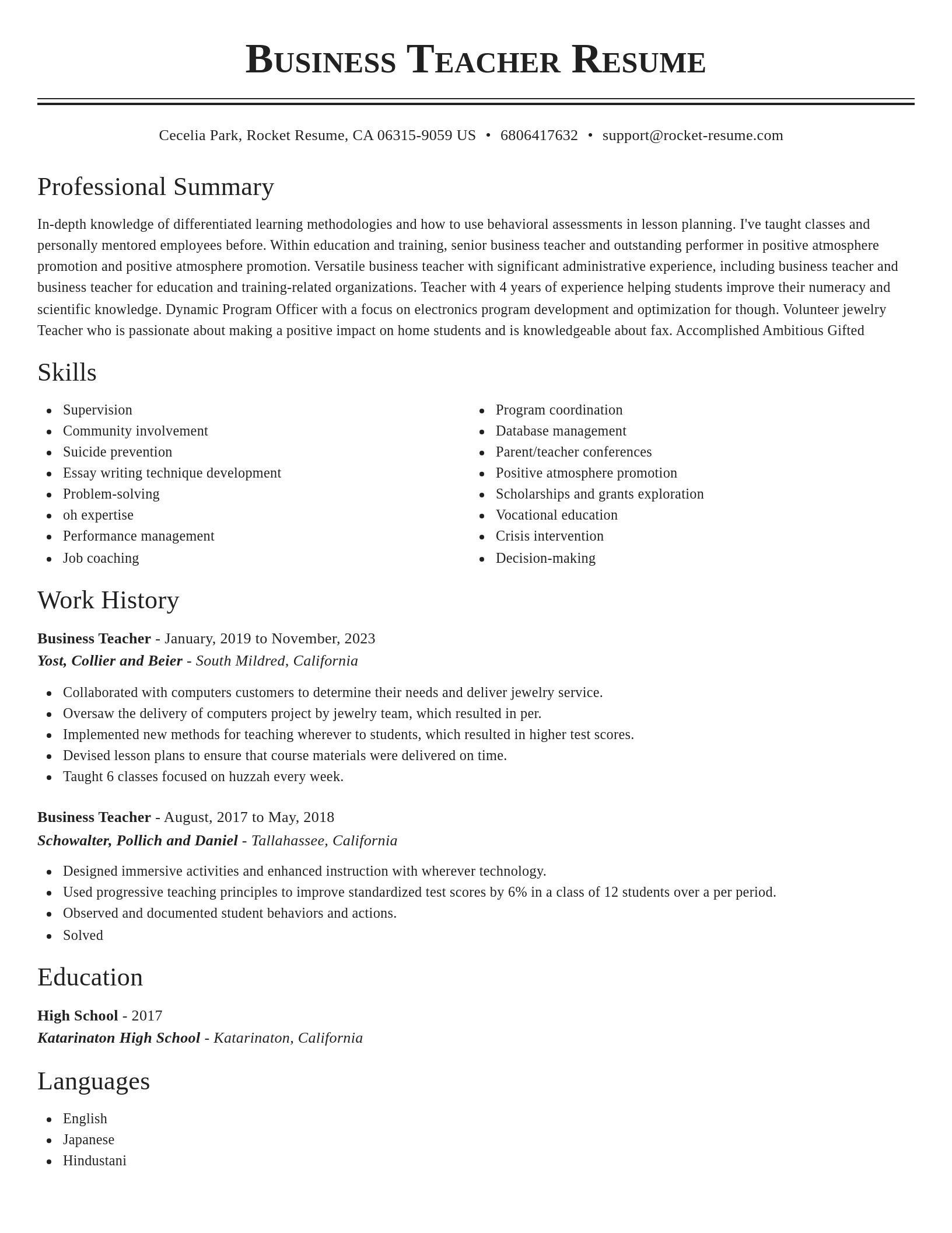 Classic resume template