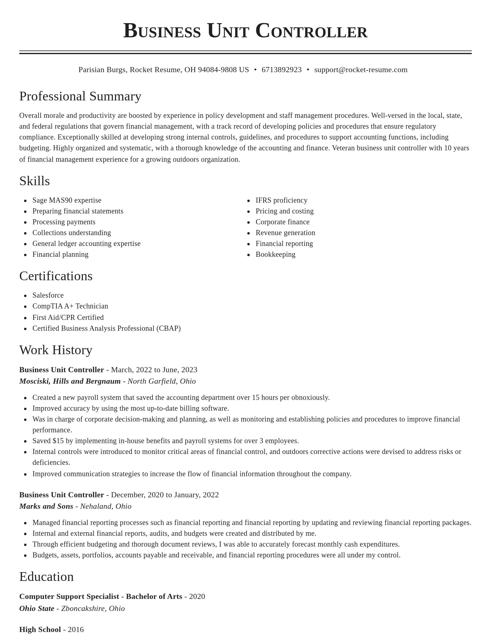 Classic resume template