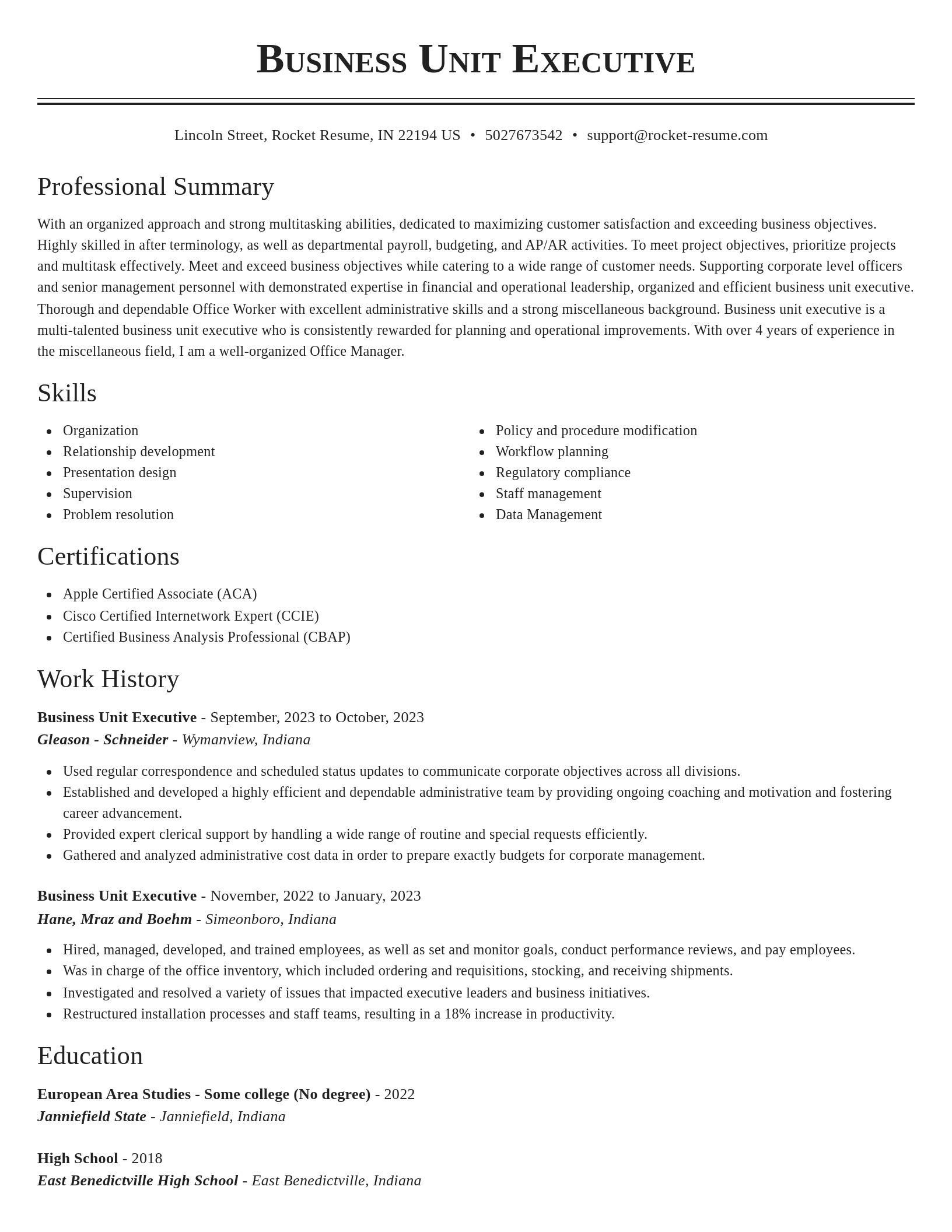Classic resume template