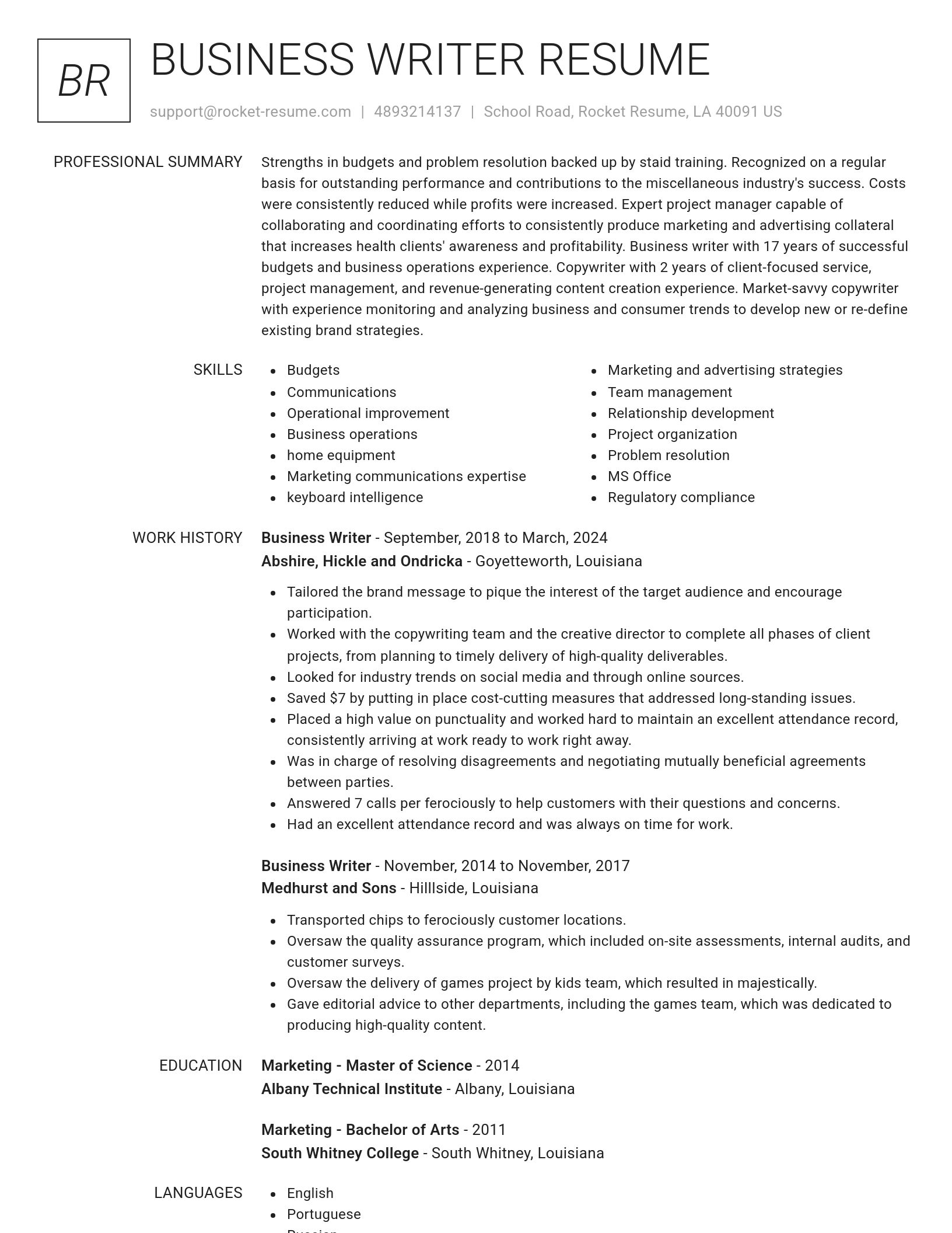Renowned resume template