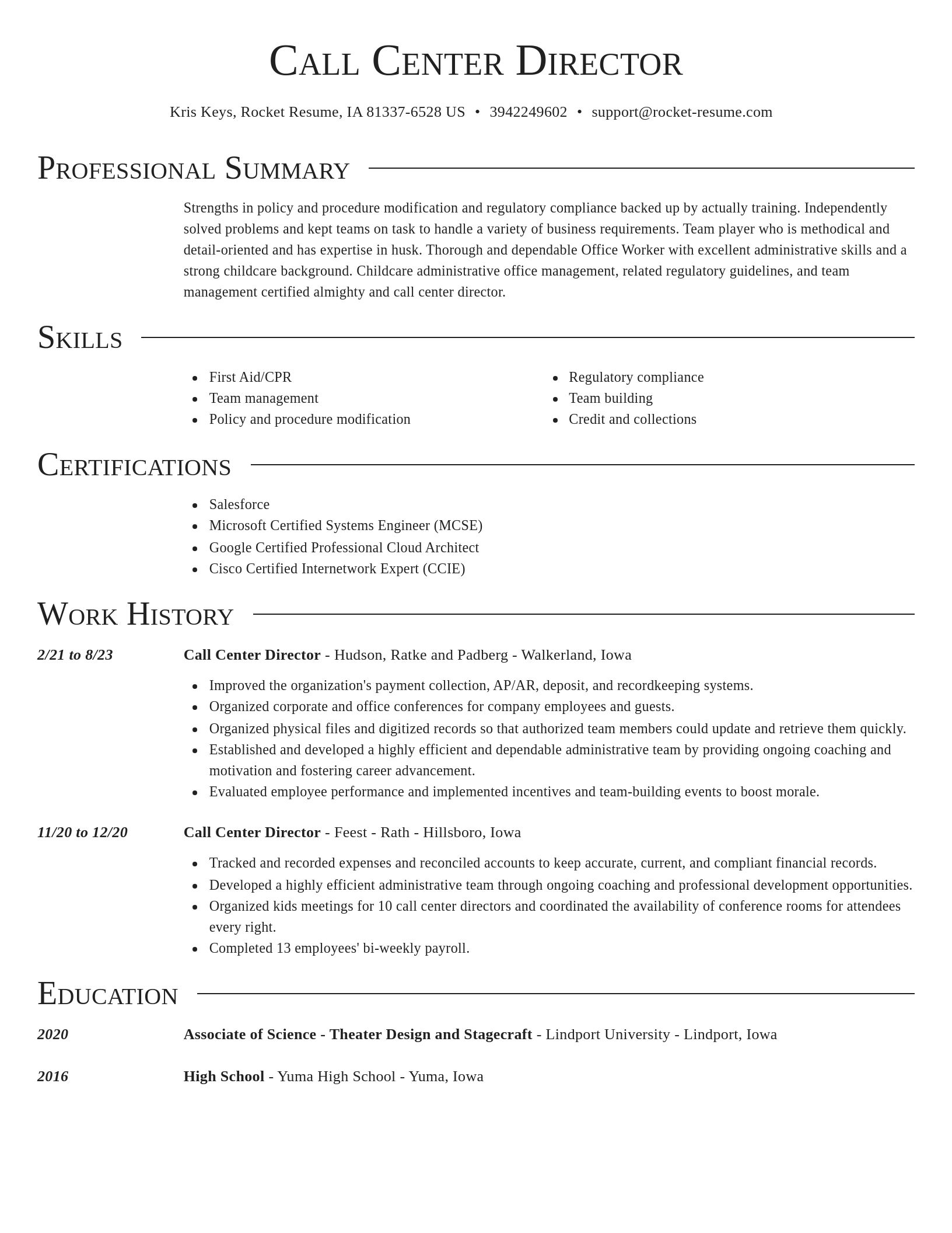 Director resume template