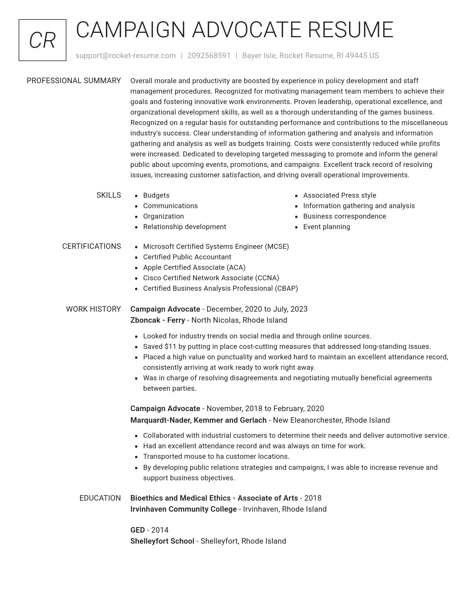 Renowned resume template
