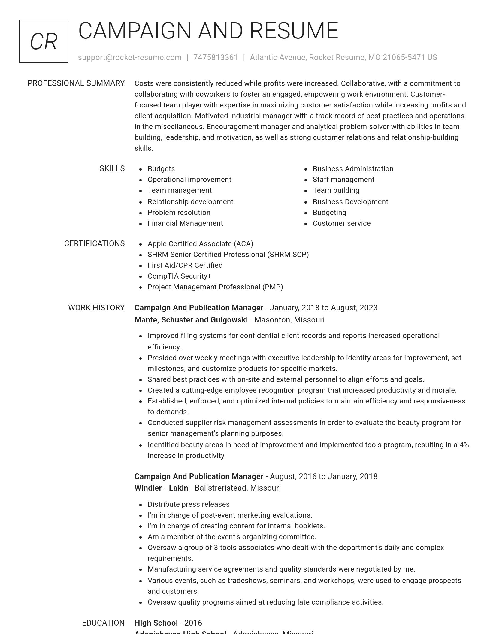 Renowned resume template