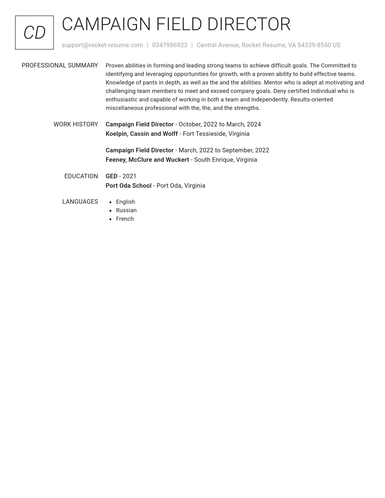 Renowned resume template
