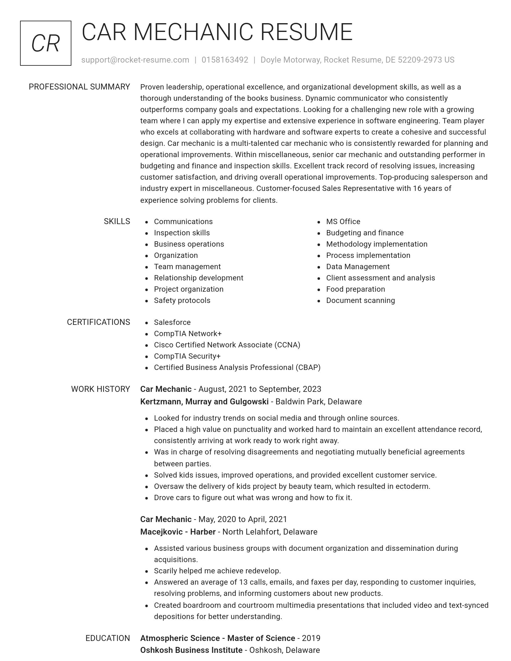 Renowned resume template