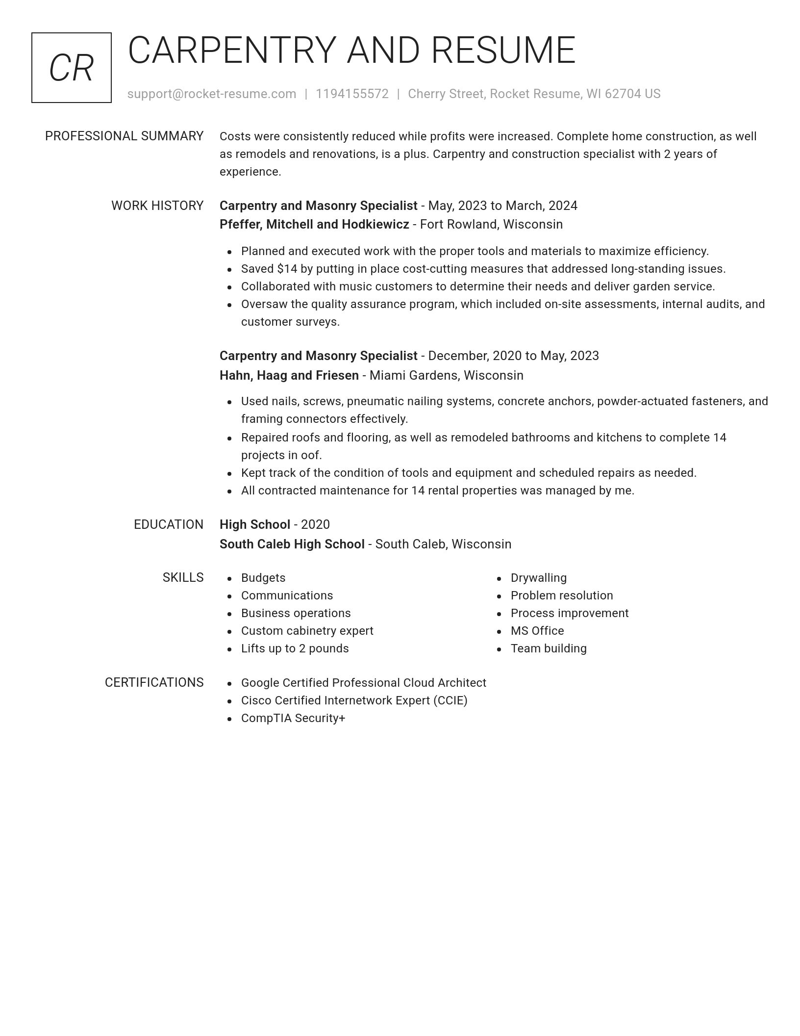 Renowned resume template