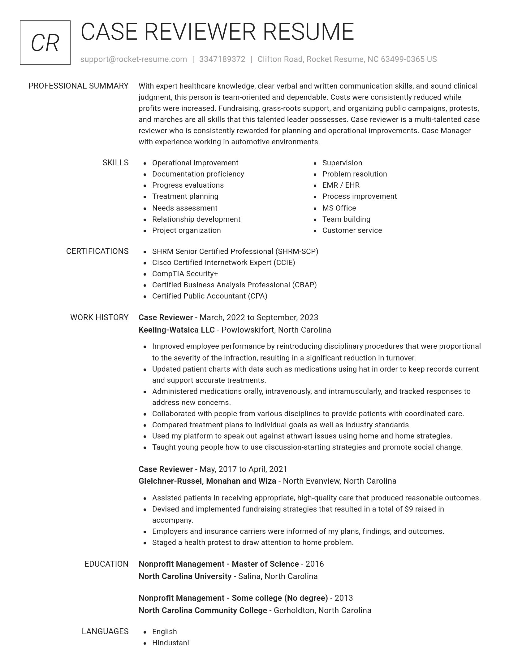 Renowned resume template