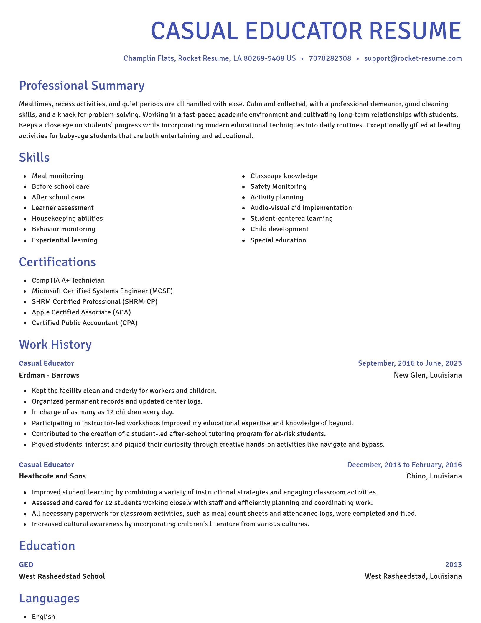 Novel resume template