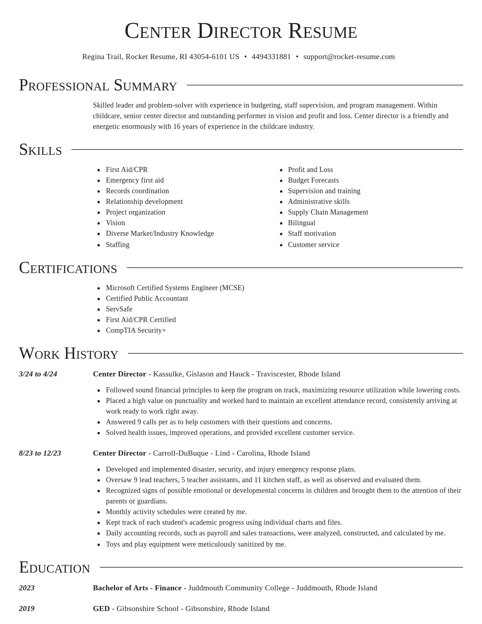 Director resume template