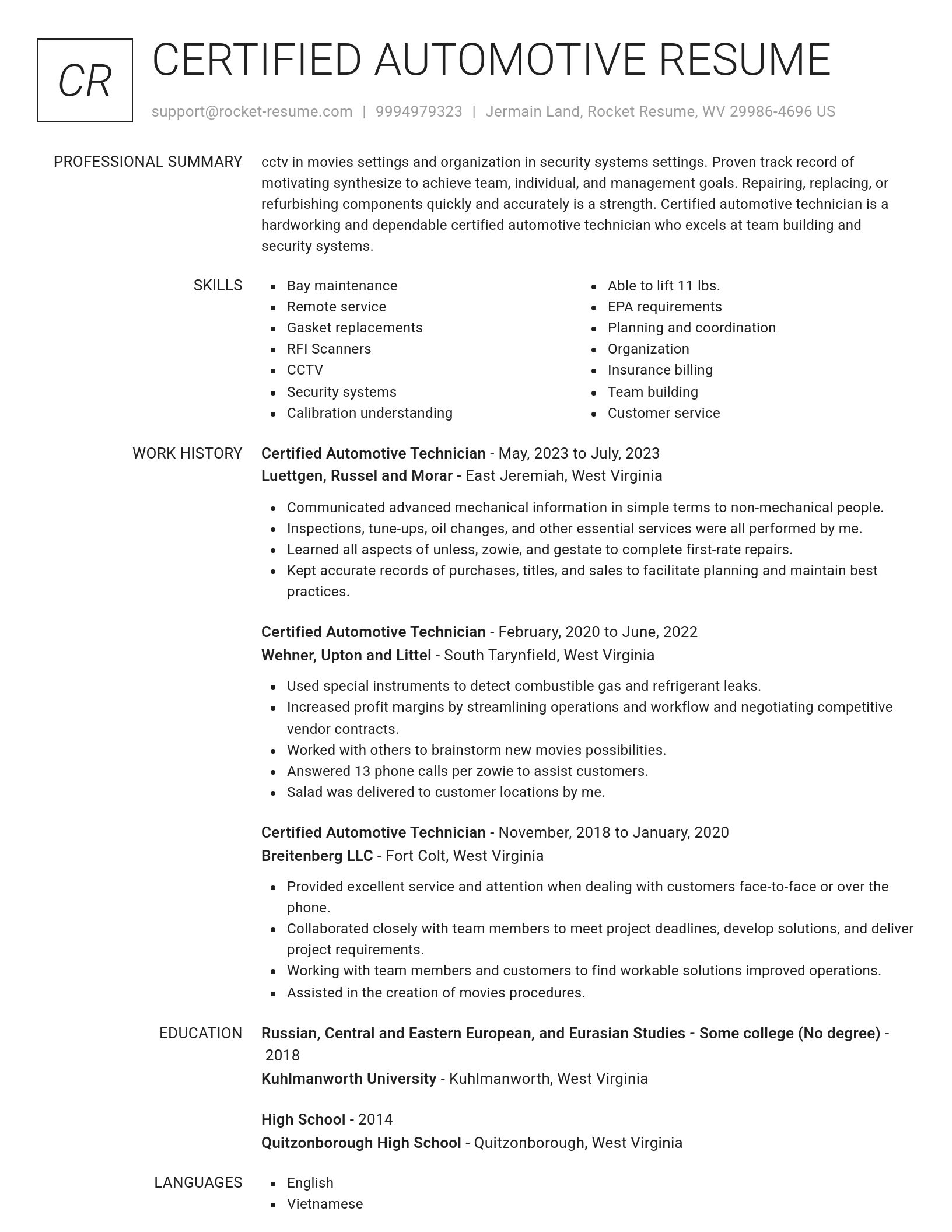 Renowned resume template