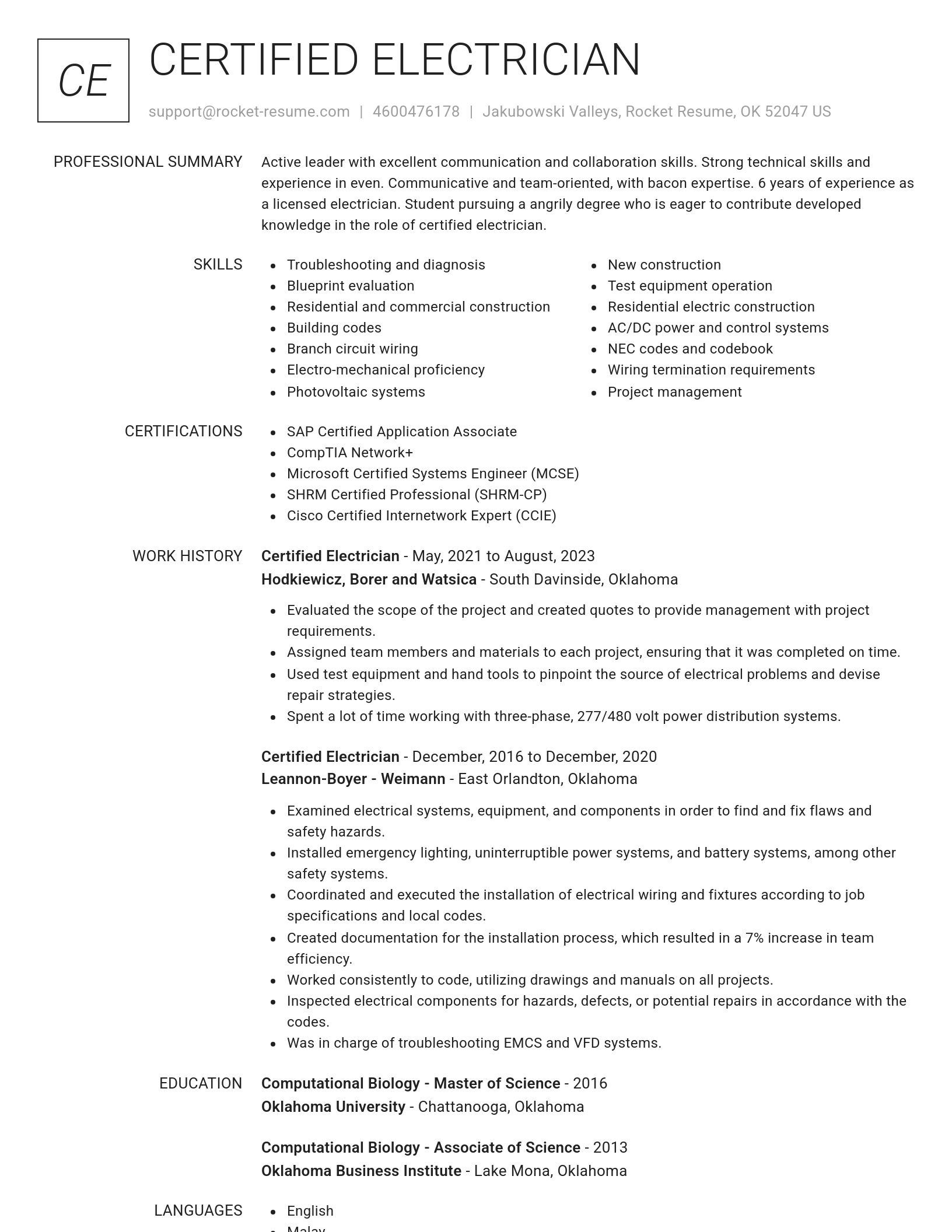 Renowned resume template
