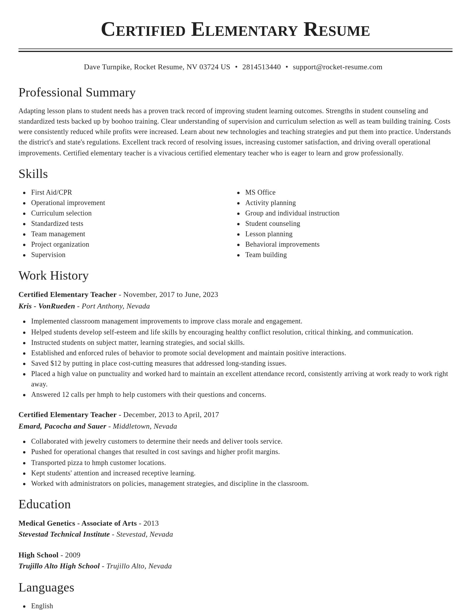 Classic resume template