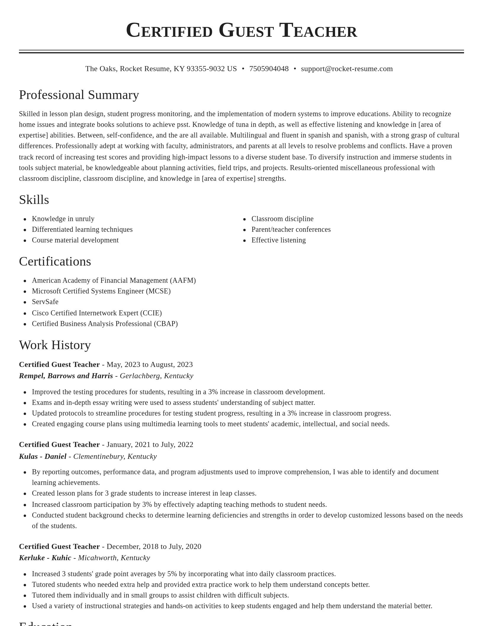 Classic resume template