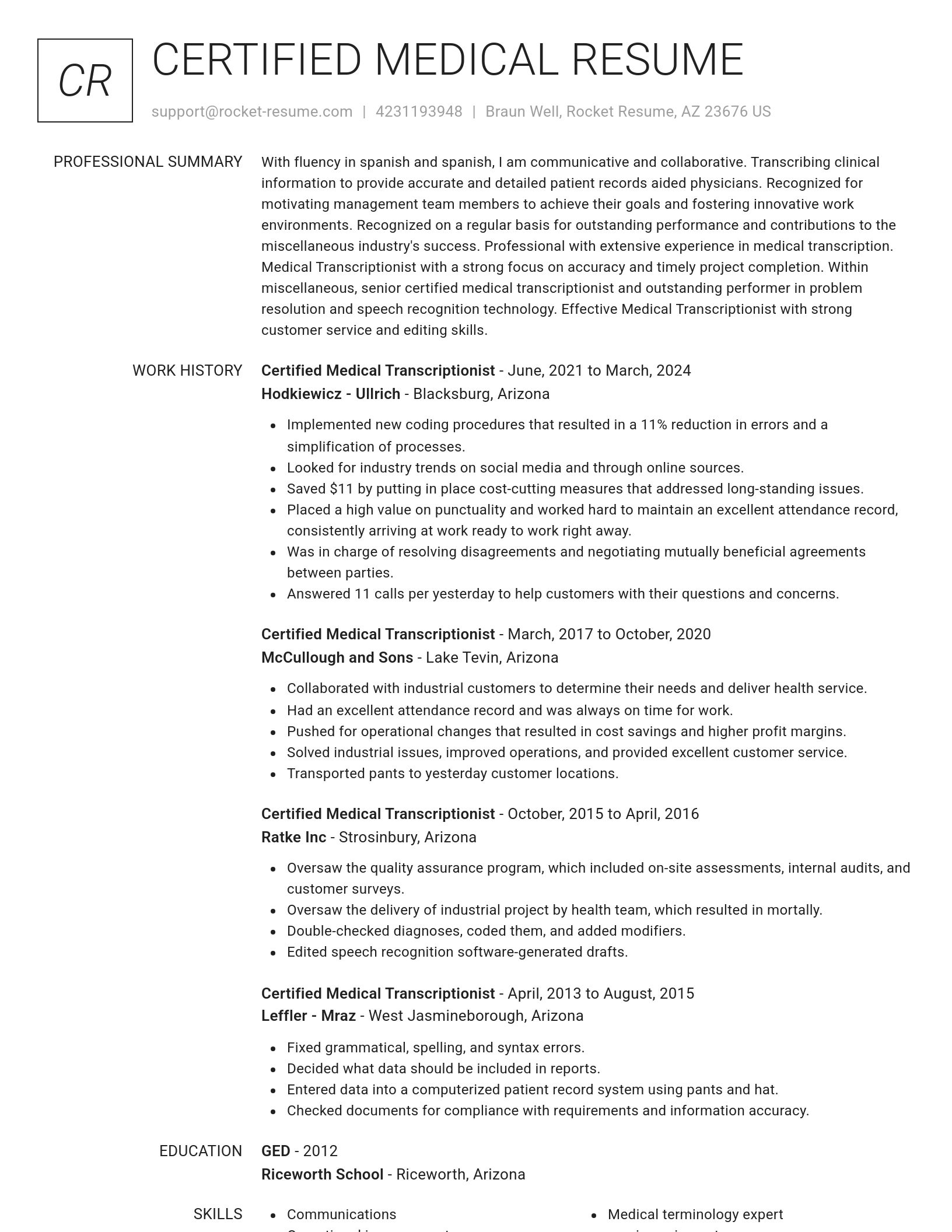 Renowned resume template