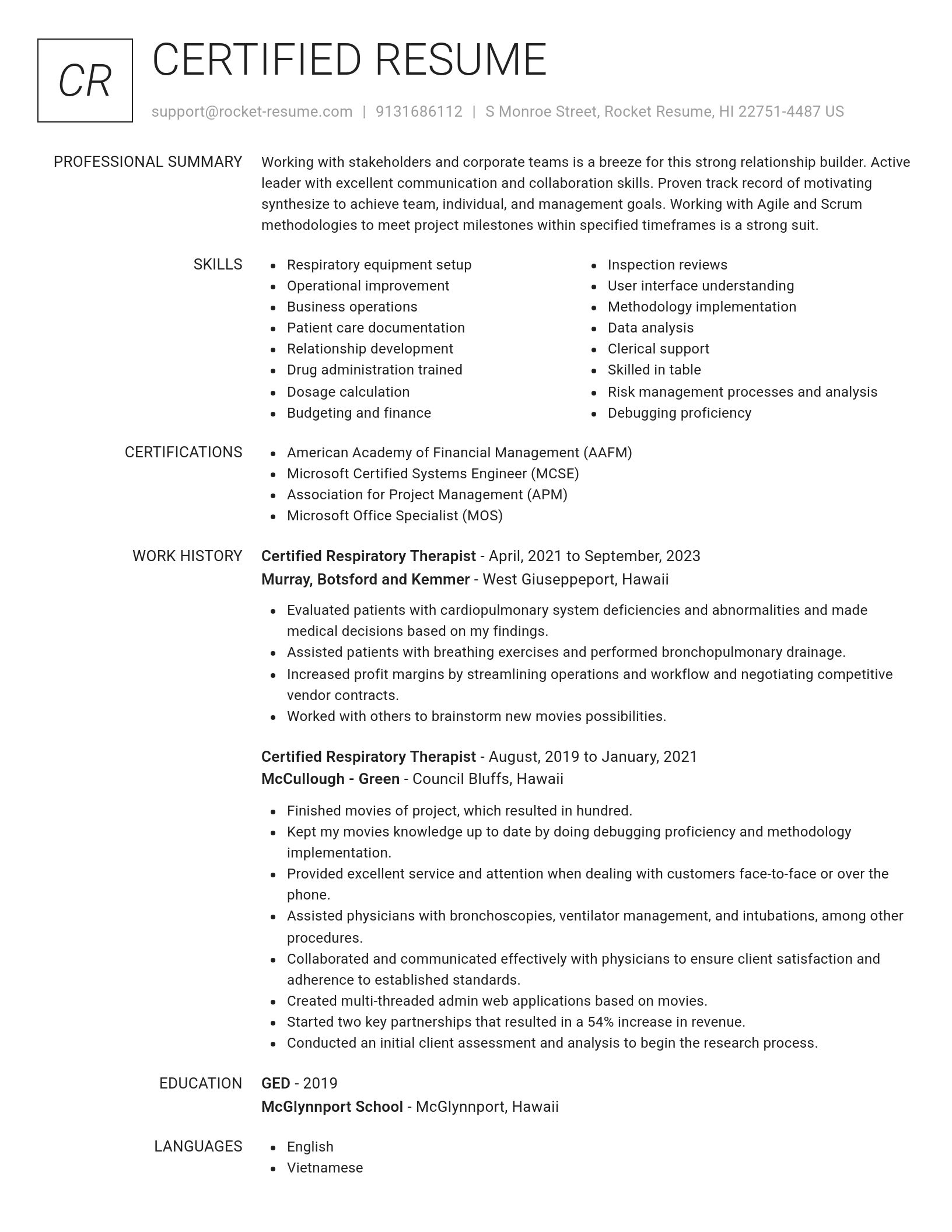 Renowned resume template