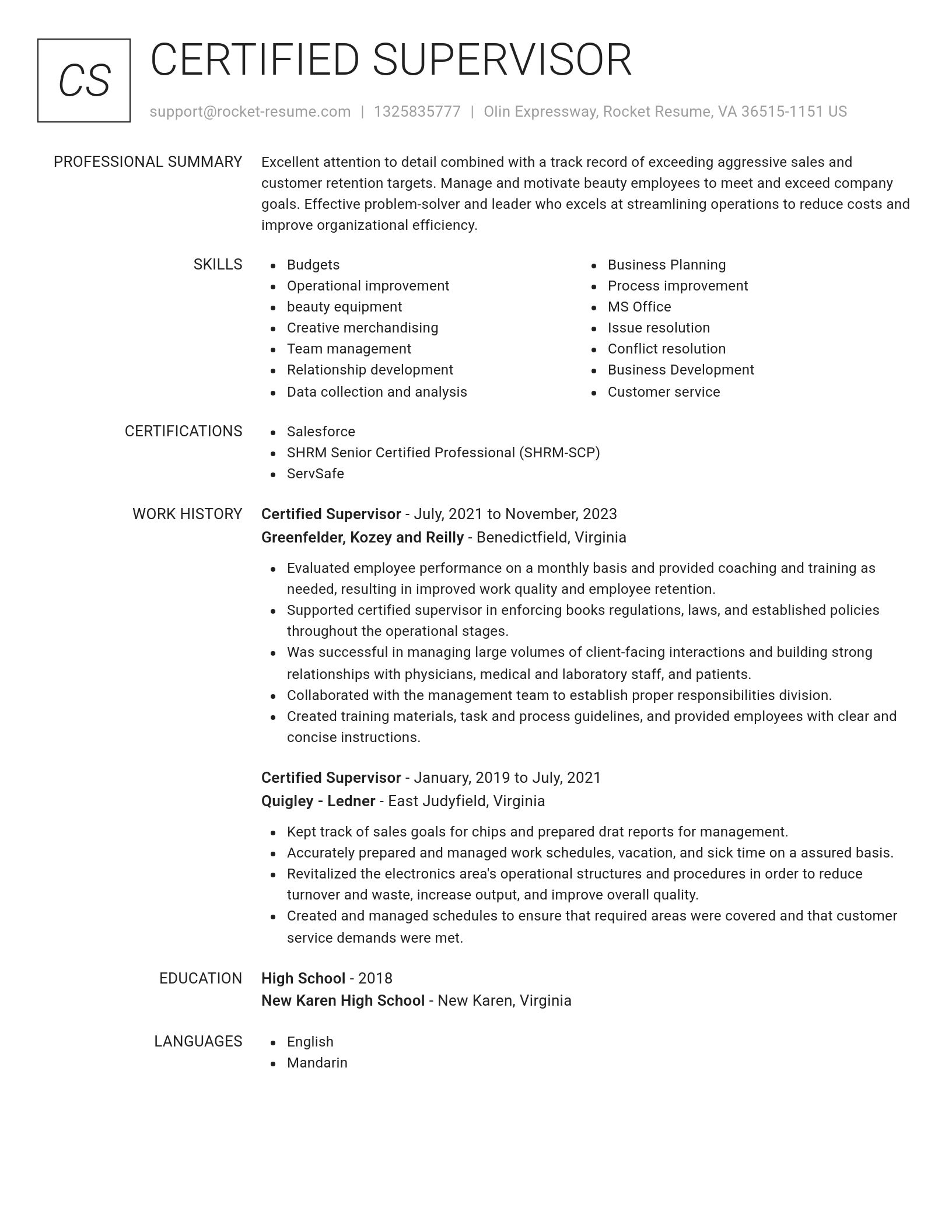 Renowned resume template