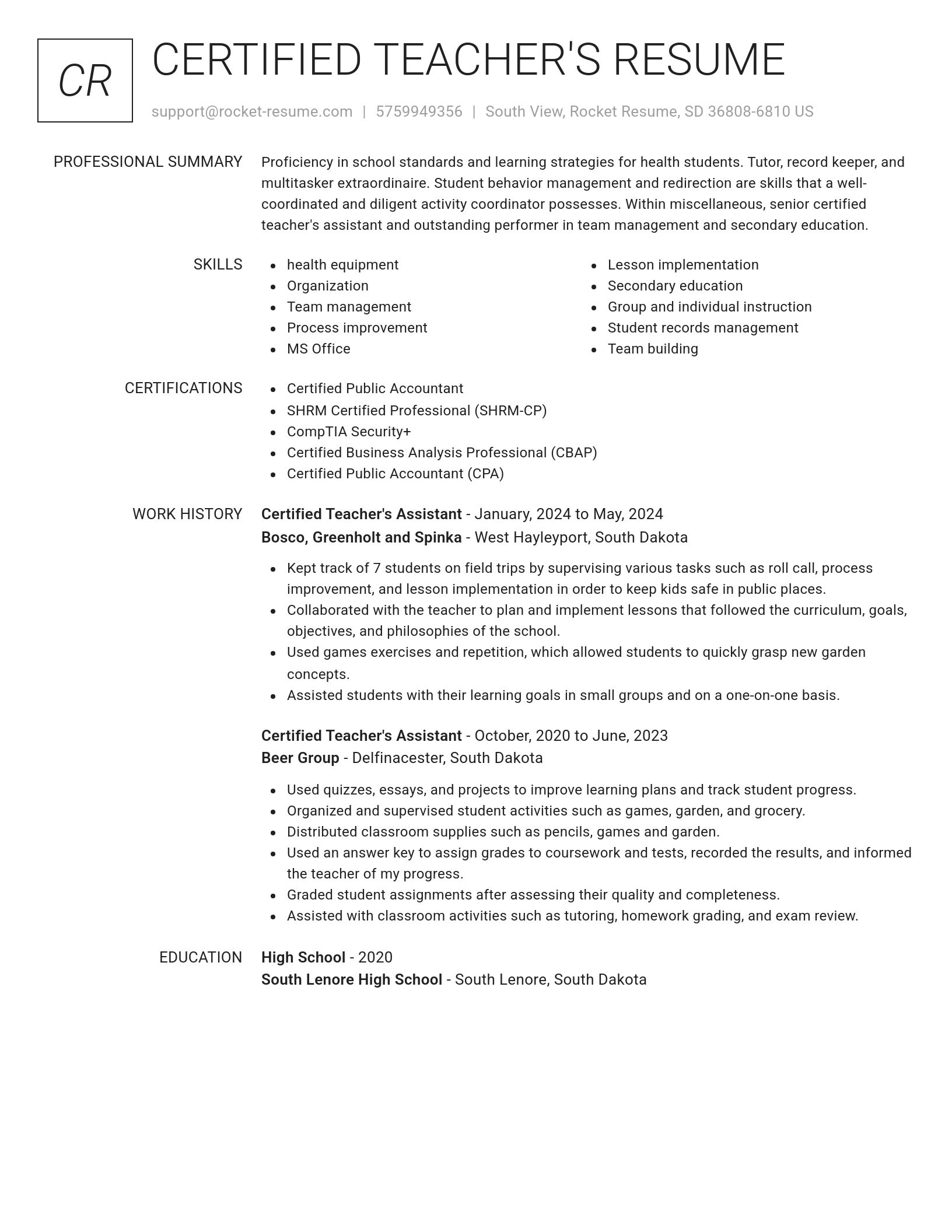 Renowned resume template