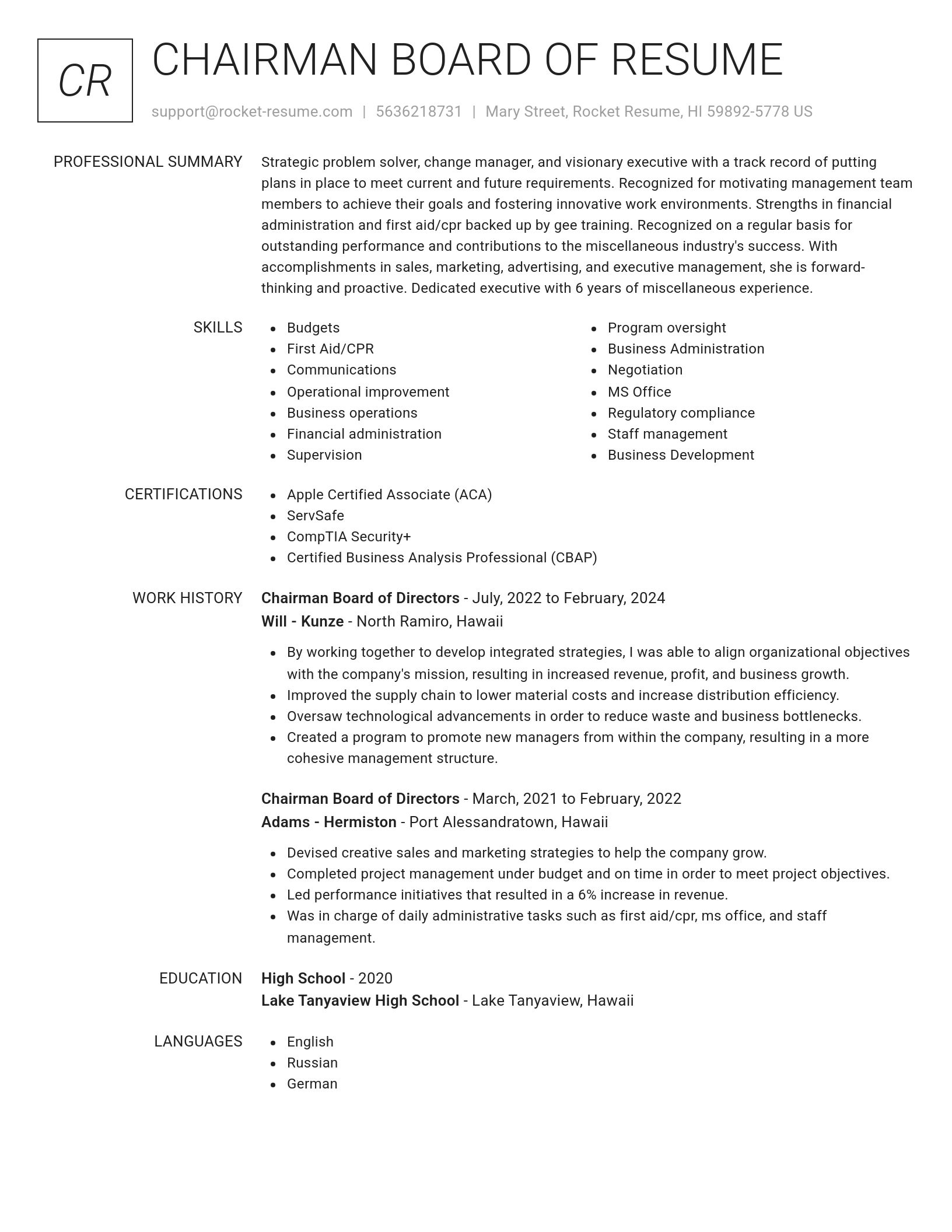 Renowned resume template