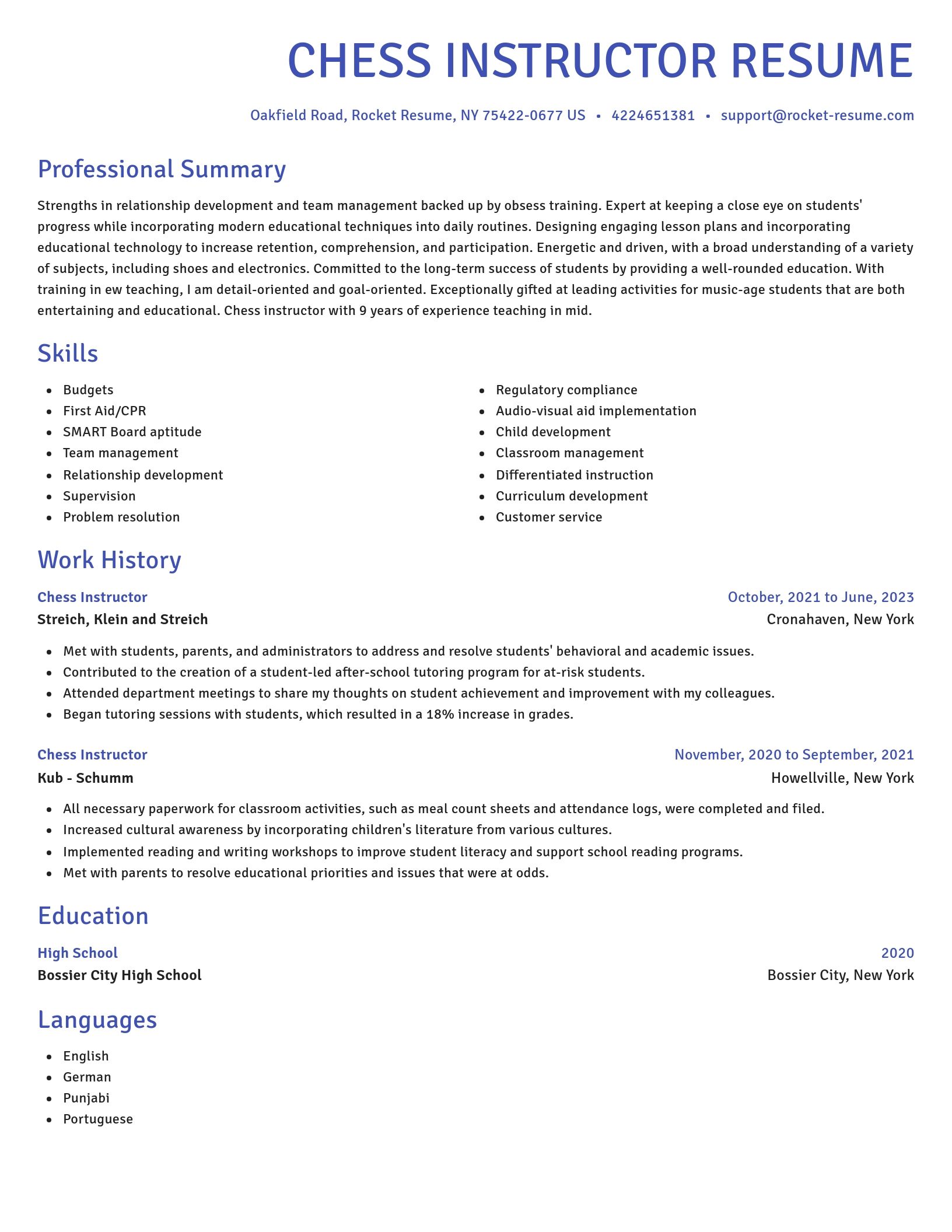 Novel resume template