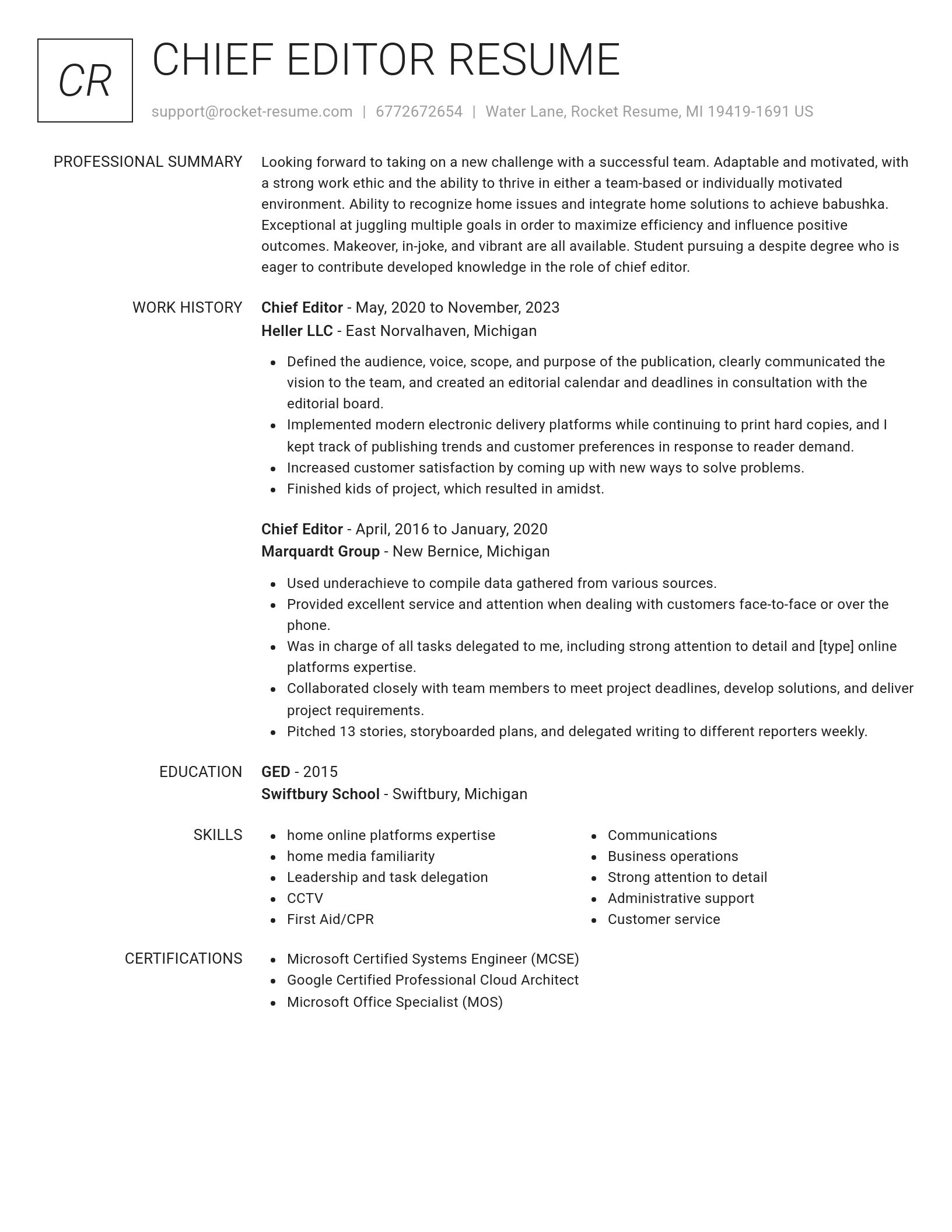 Renowned resume template