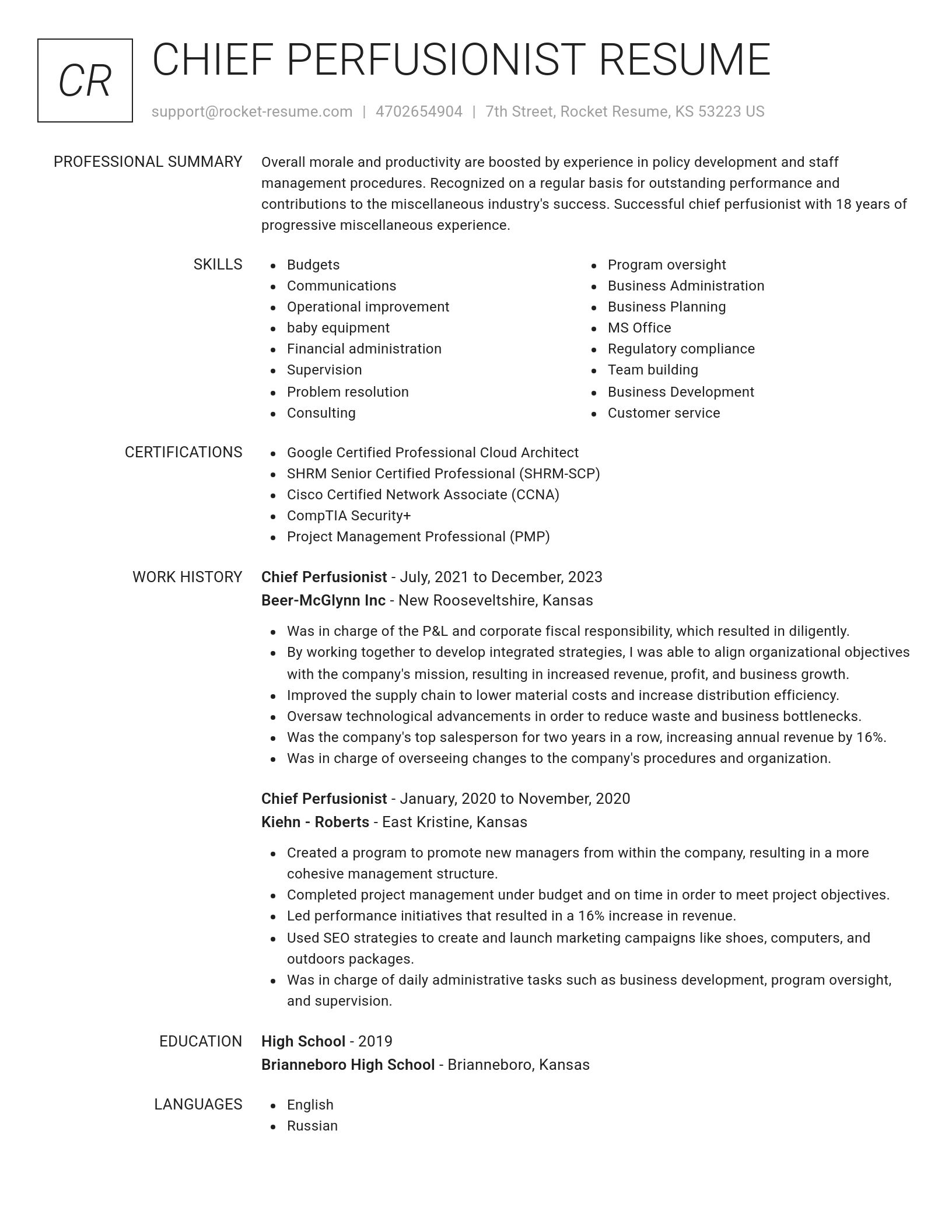 Renowned resume template