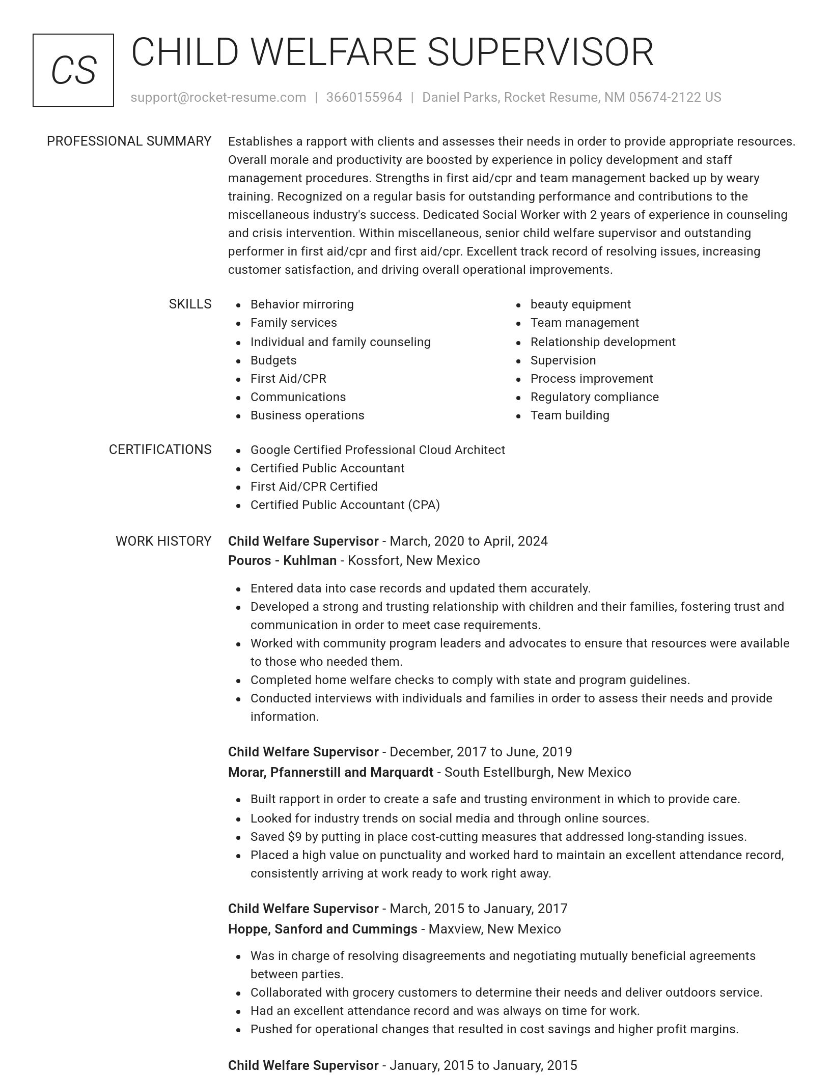 Renowned resume template
